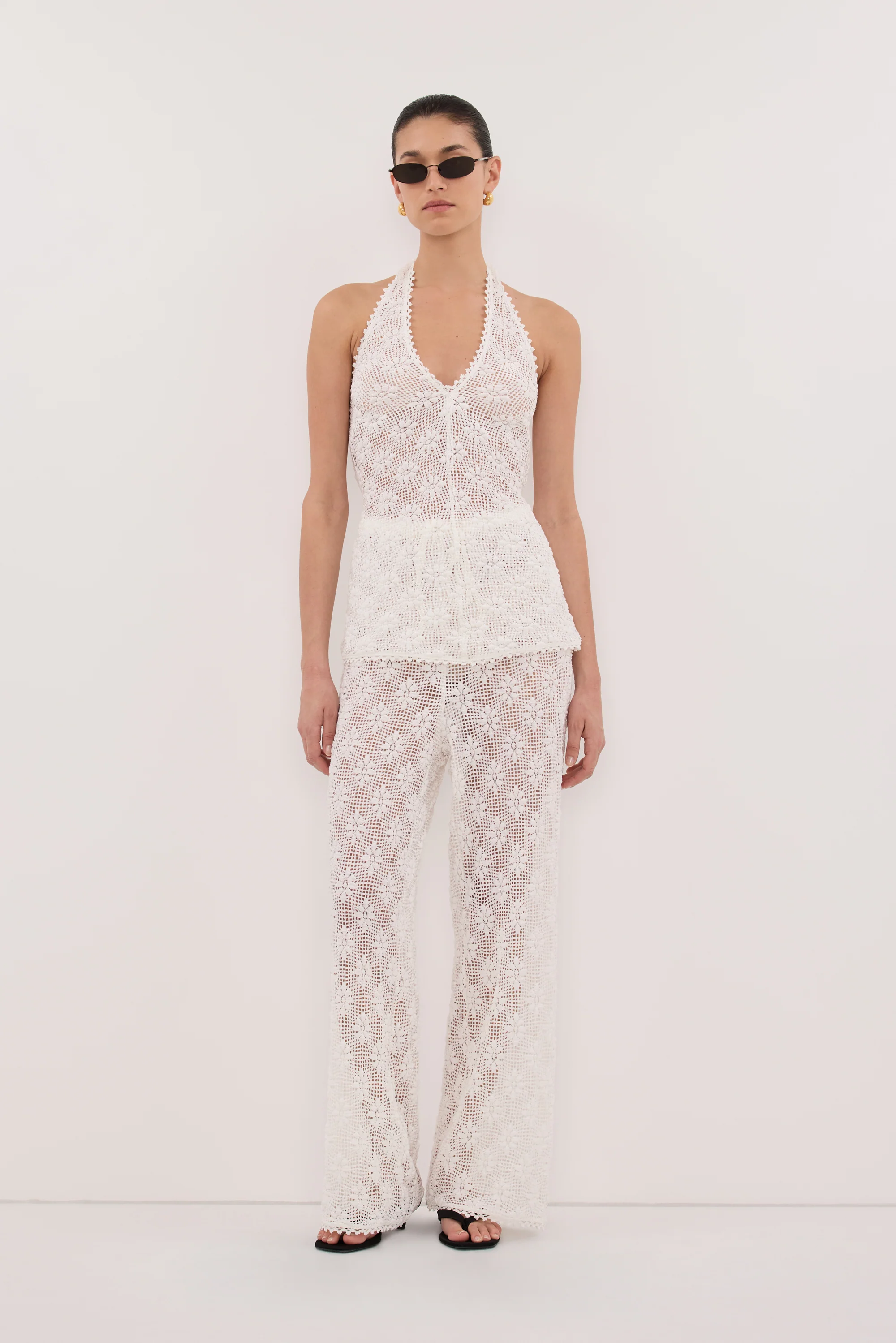 AGNES WHITE SLEEVELESS CROCHET HALTER TOP - Image 6