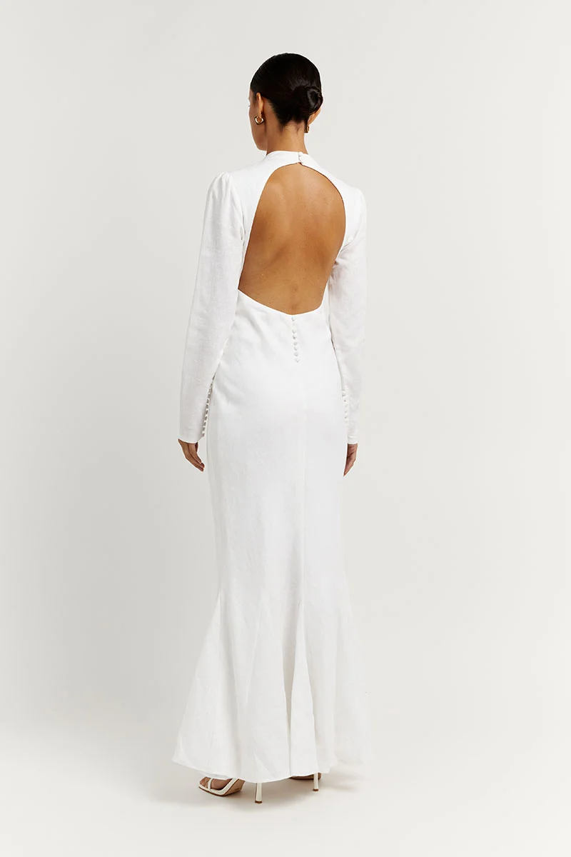 AISLE WHITE LINEN SLEEVE MIDI DRESS - Image 3
