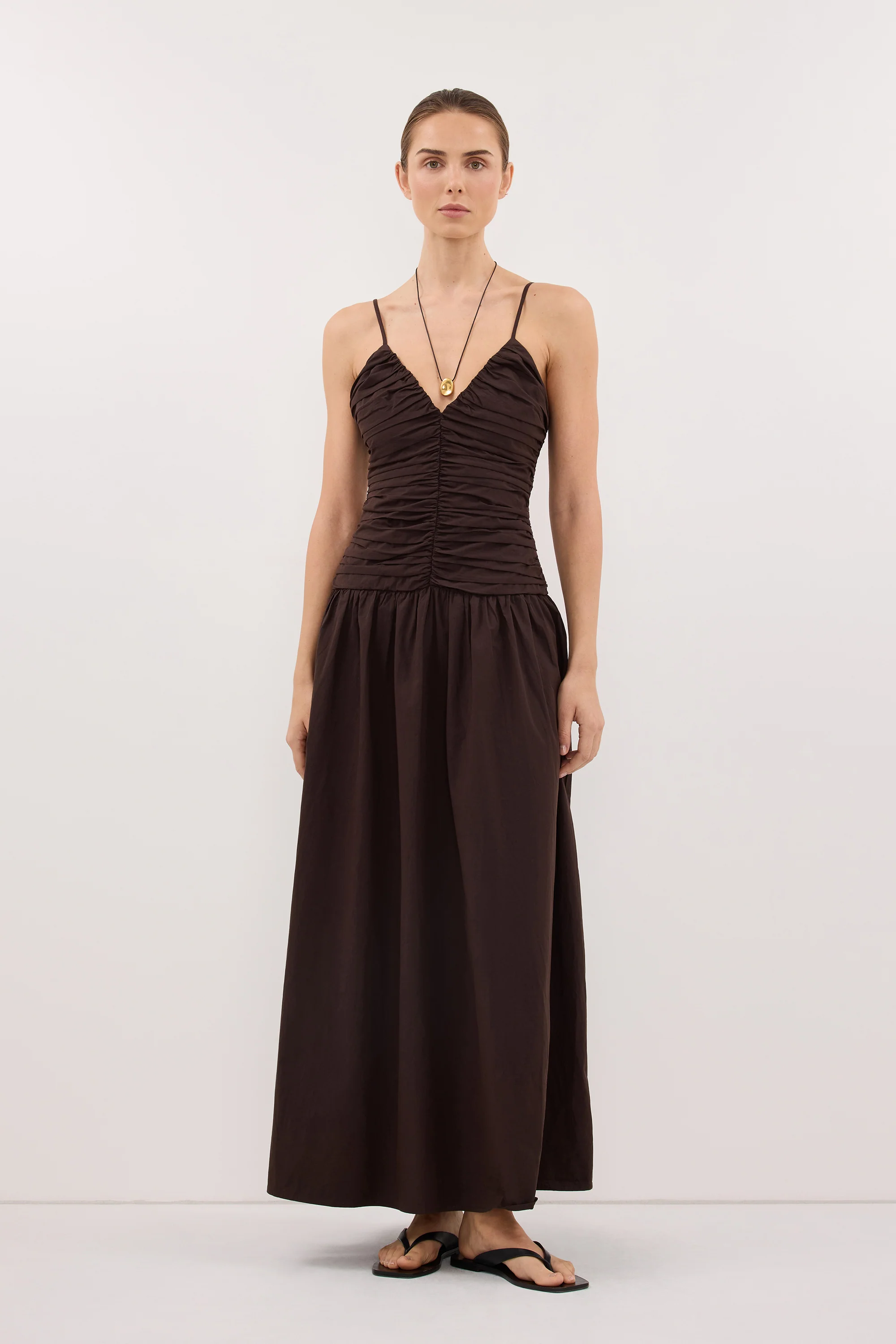 ALEXIA BURNT CHOC COTTON MIDI DRESS - Image 3