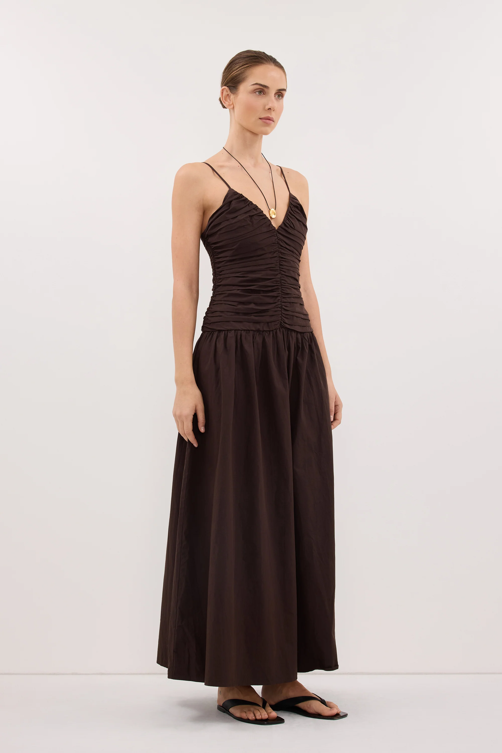 ALEXIA BURNT CHOC COTTON MIDI DRESS - Image 4