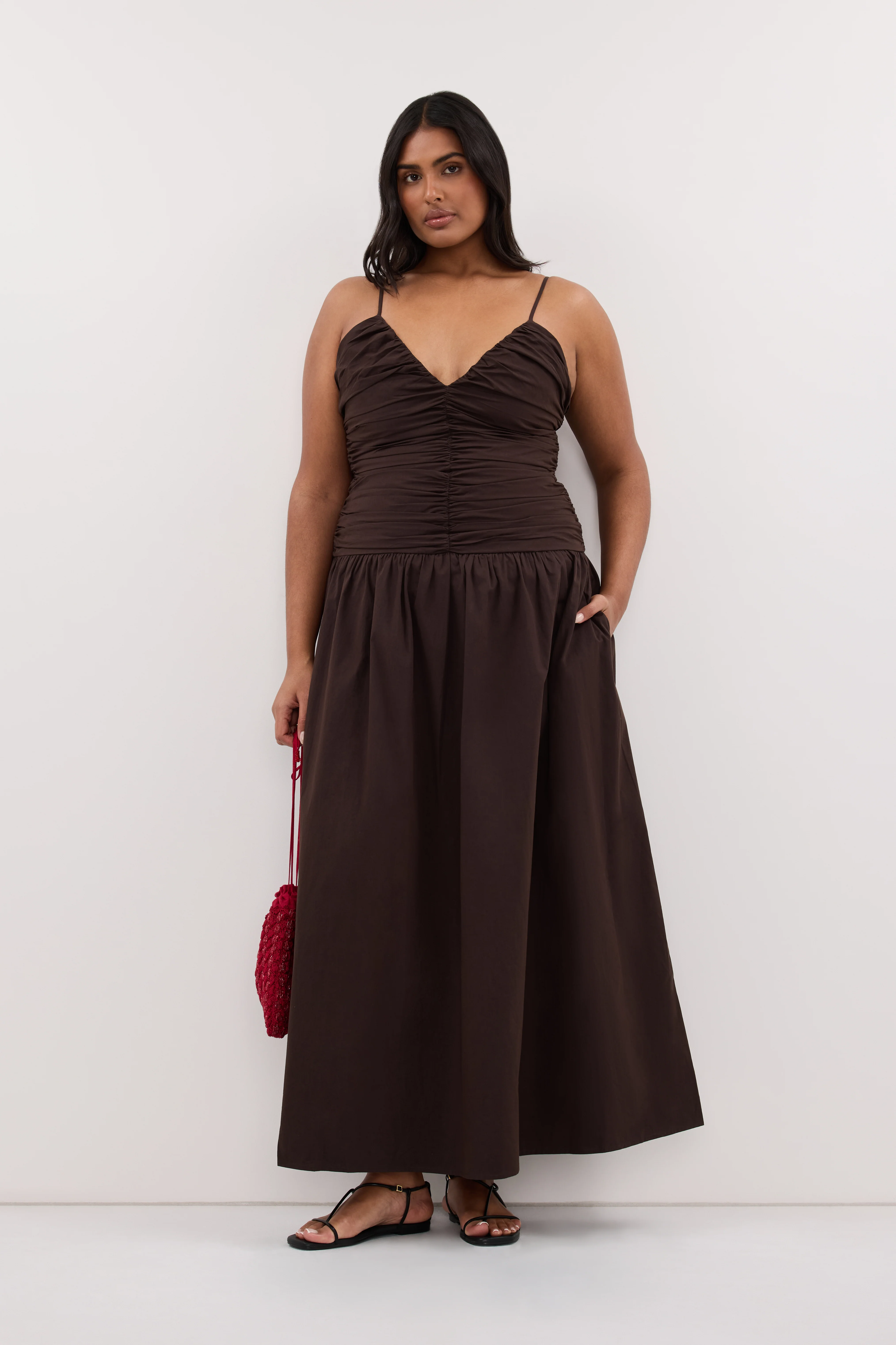 ALEXIA BURNT CHOC COTTON MIDI DRESS - Image 7