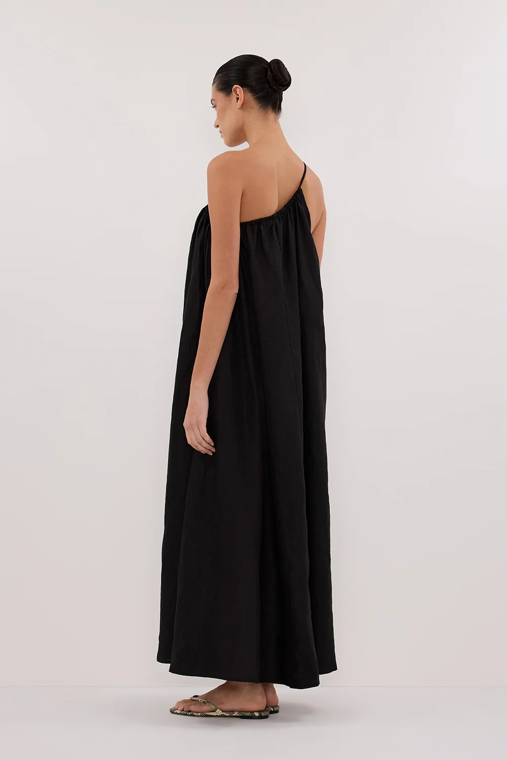 ALMA BLACK ASYM LINEN MIDI DRESS - Image 4