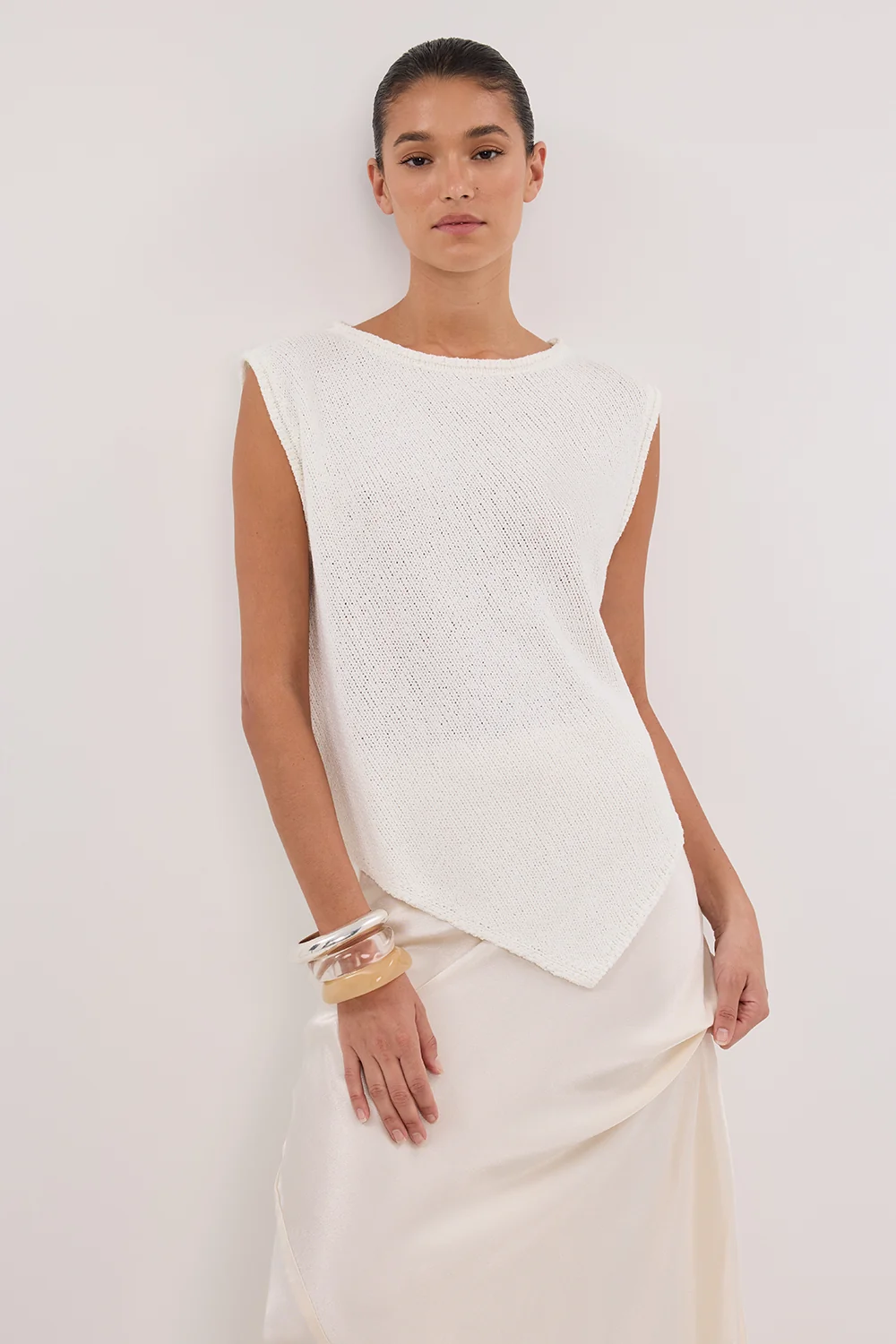 ALTHEA OFF WHITE ASYM KNIT TOP - Image 2