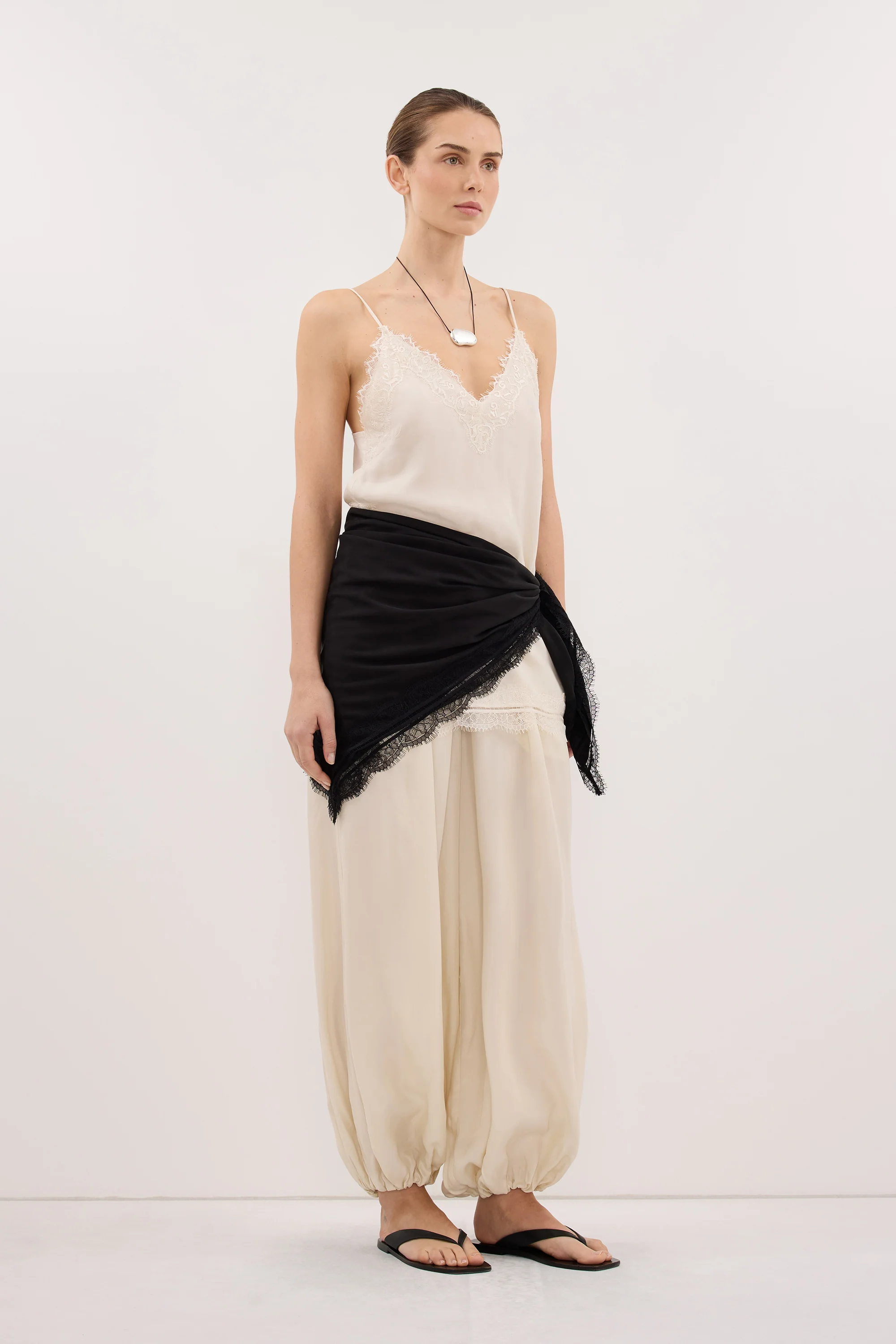 ANDREA BLACK CUPRO LACE SCARF - Image 3