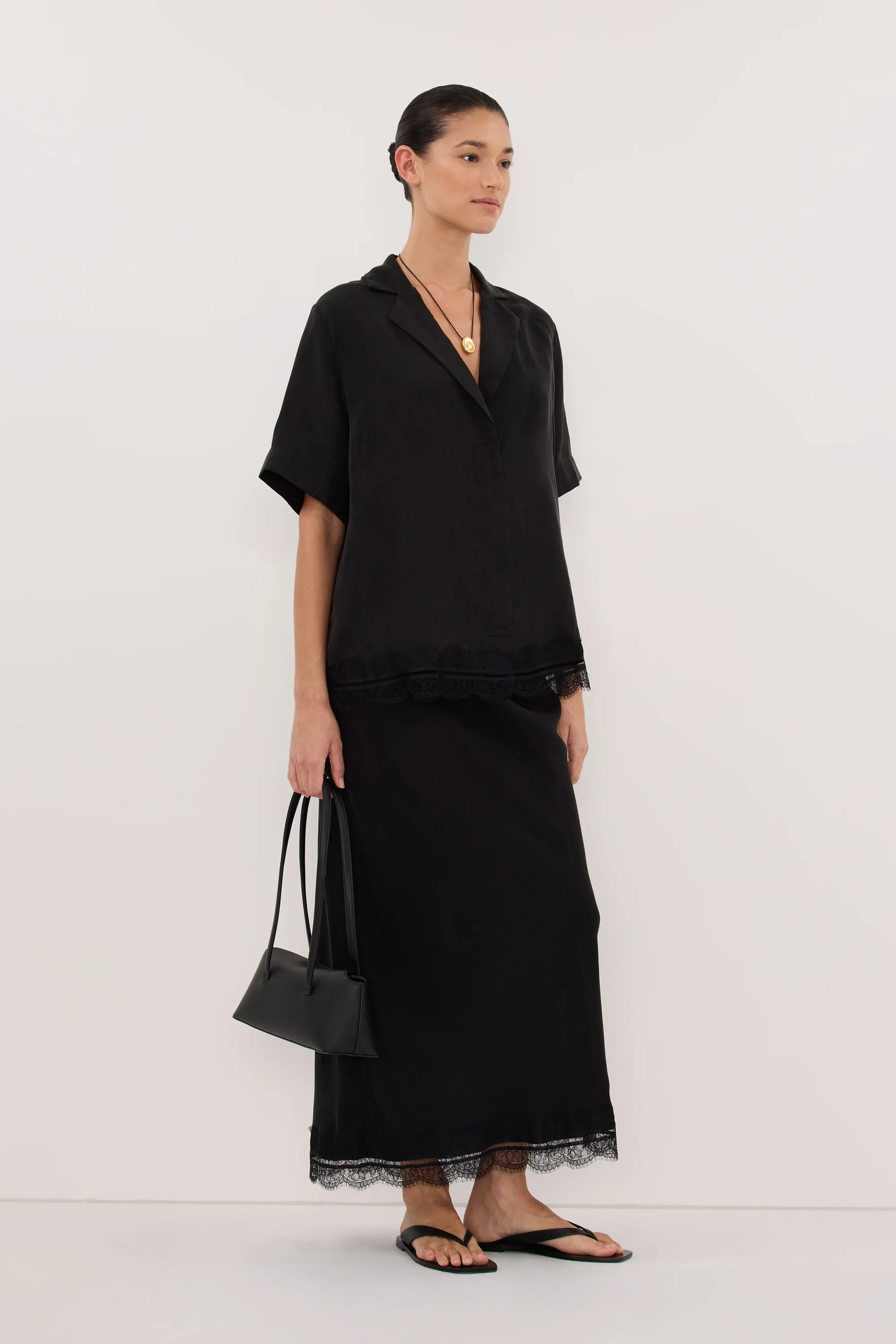 ANDREA BLACK CUPRO LACE SHIRT - Image 3