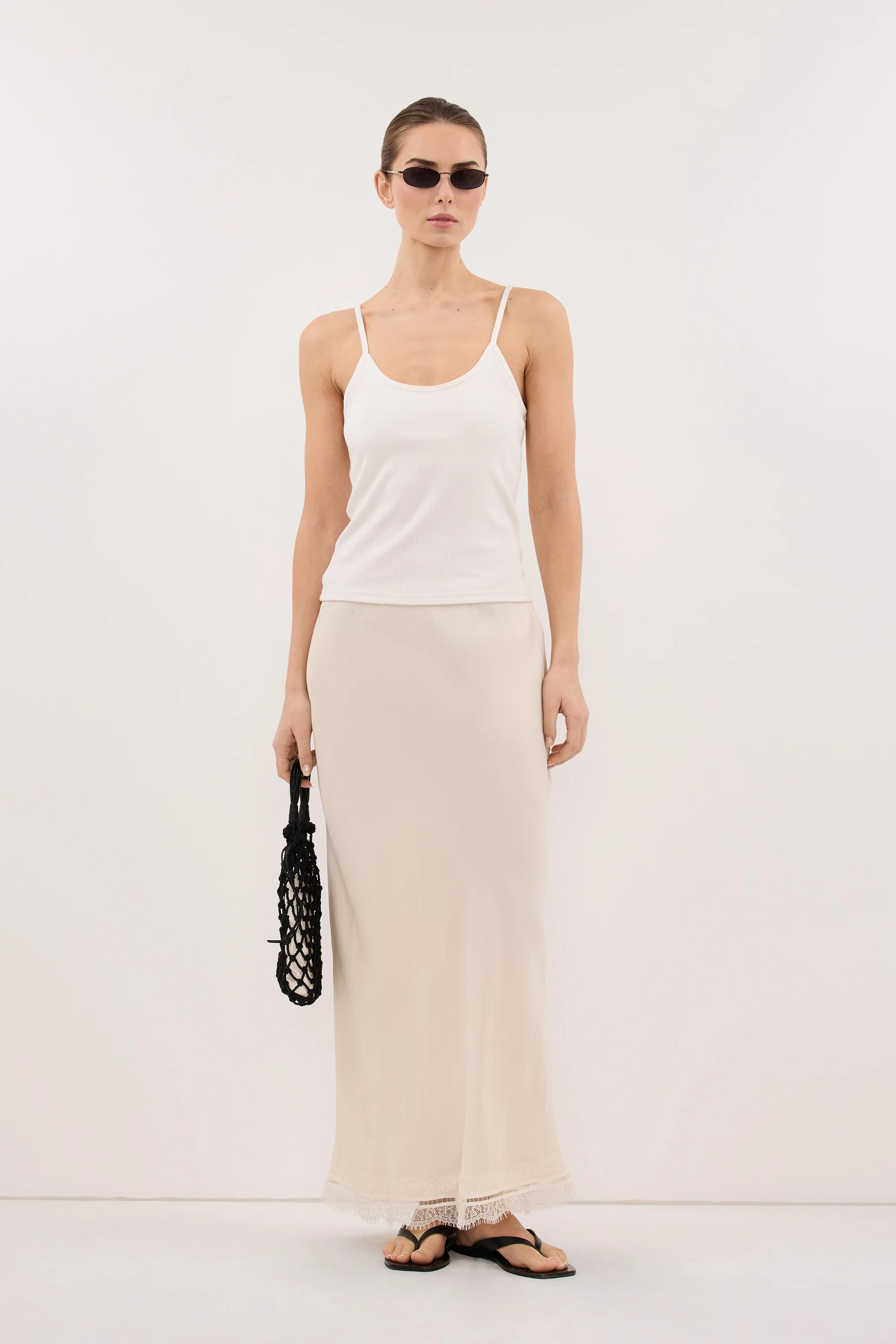 ANDREA SANDSTONE CUPRO LACE MIDI SKIRT