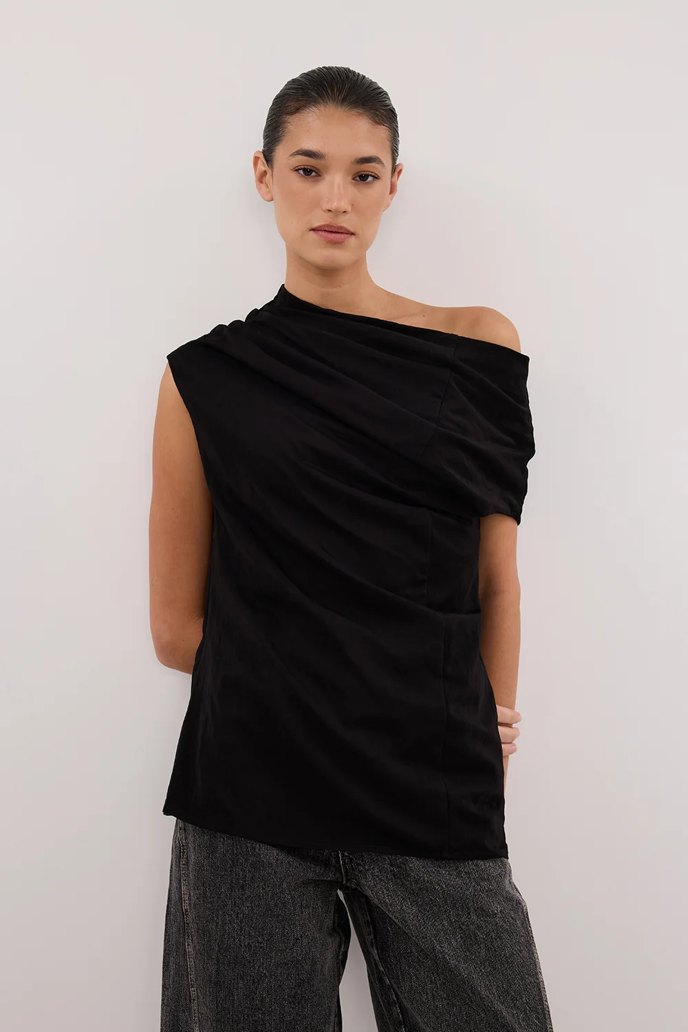 ANDY BLACK ASYM DRAPED TOP - Image 2