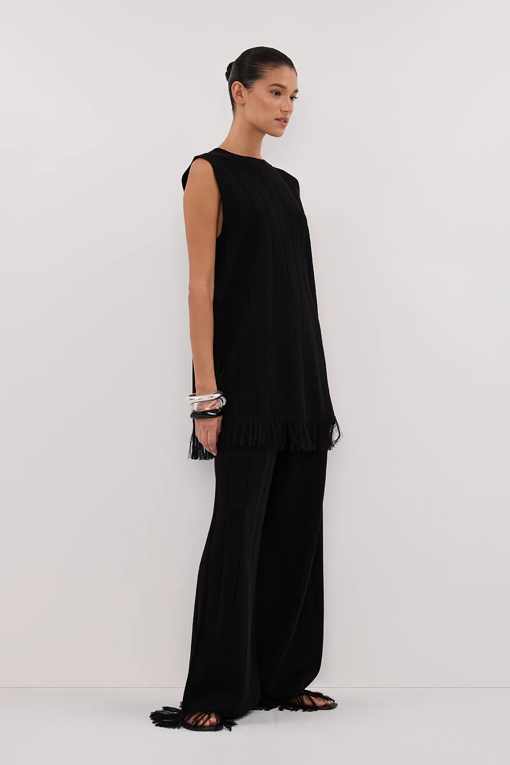 ARIA BLACK FRINGED TUNIC TOP - Image 3