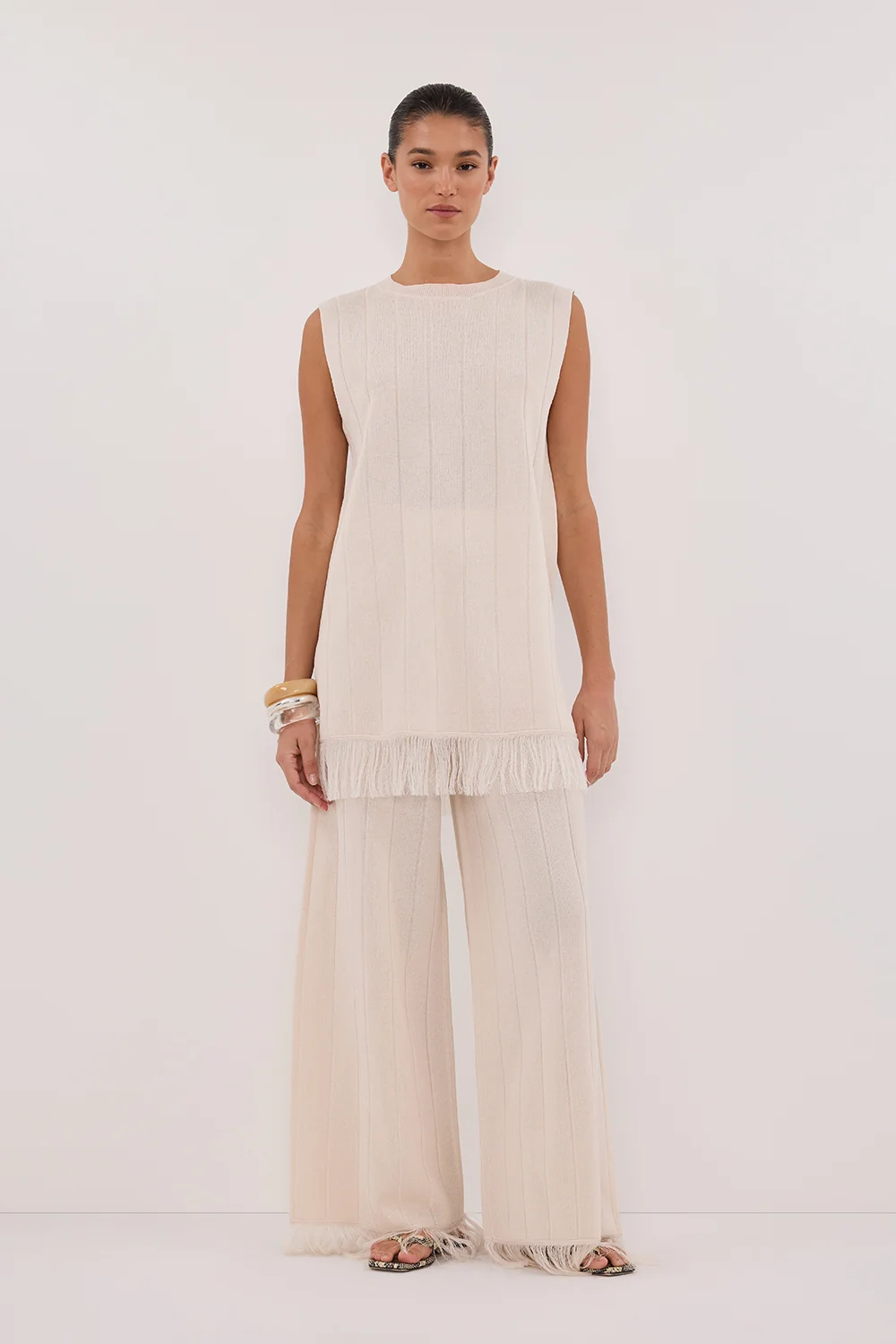 ARIA CREAM FRINGED TUNIC TOP