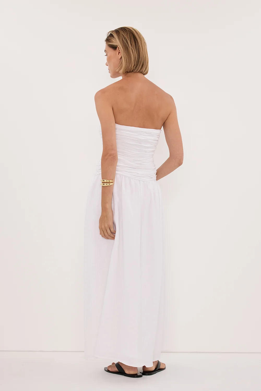 AUBRIELLA WHITE LINEN MIDI DRESS - Image 5