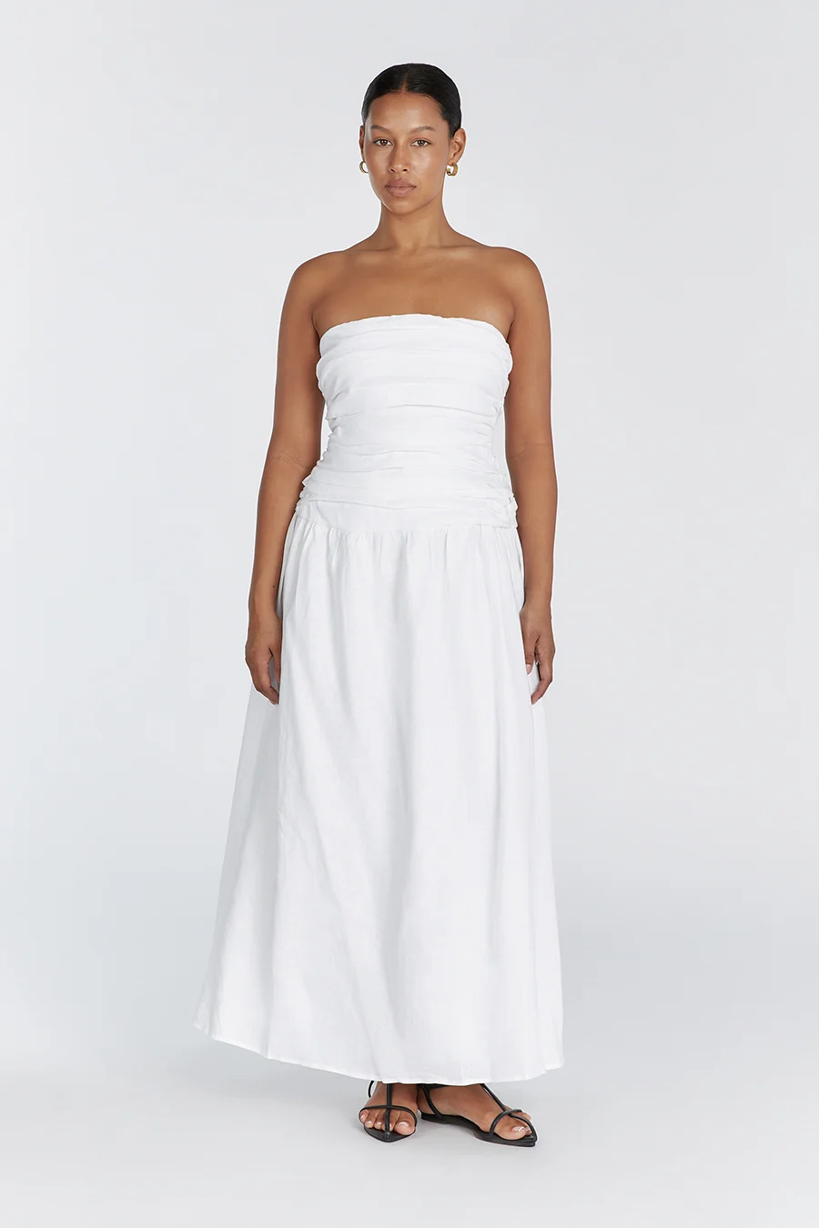 CATANIA WHITE LINEN STRAPLESS MIDI DRESS - Image 5