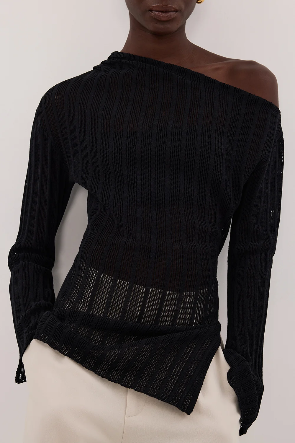 BOWIE BLACK LONG SLEEVE KNIT TOP - Image 5