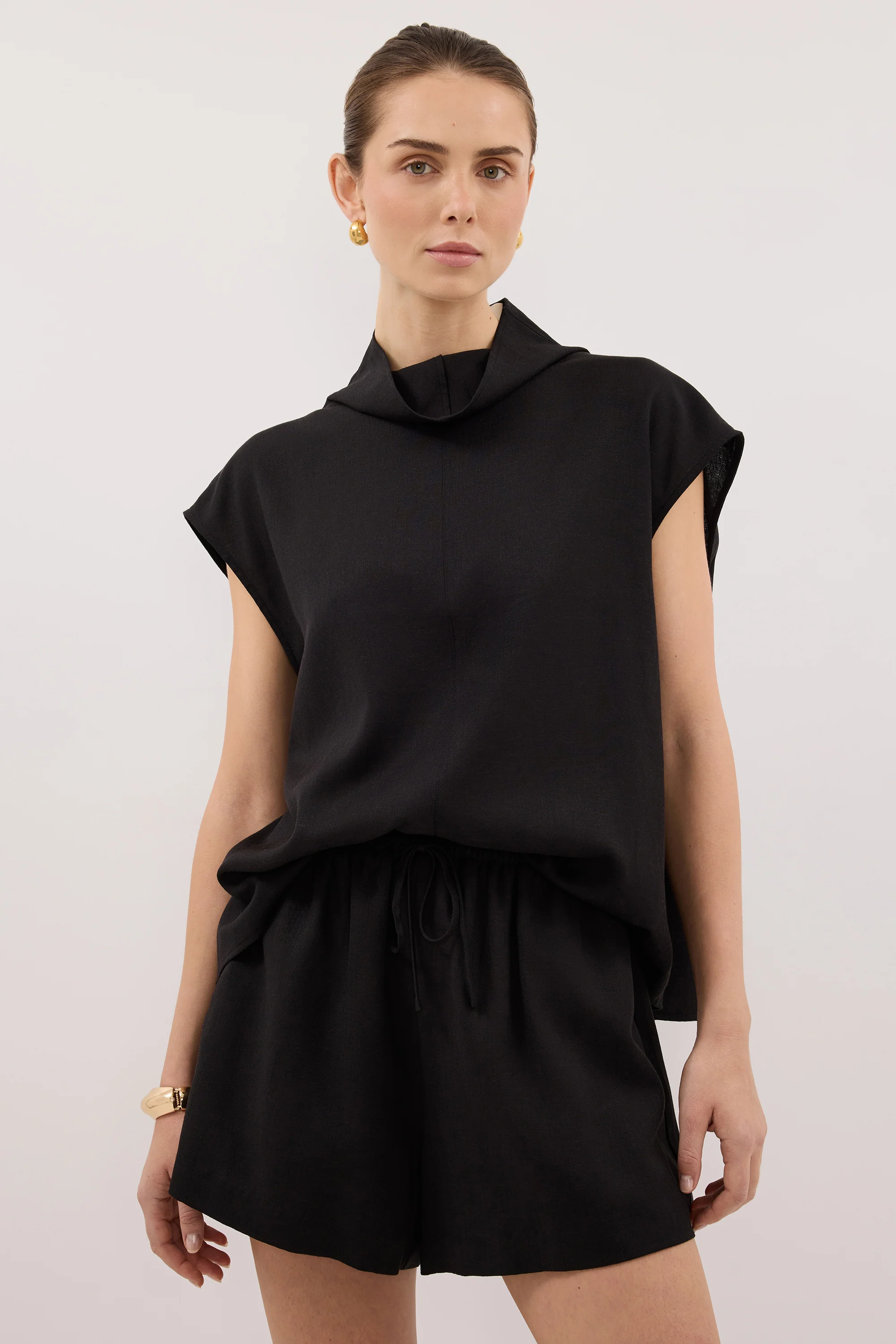 CALIA BLACK FUNNEL NECK TOP - Image 2