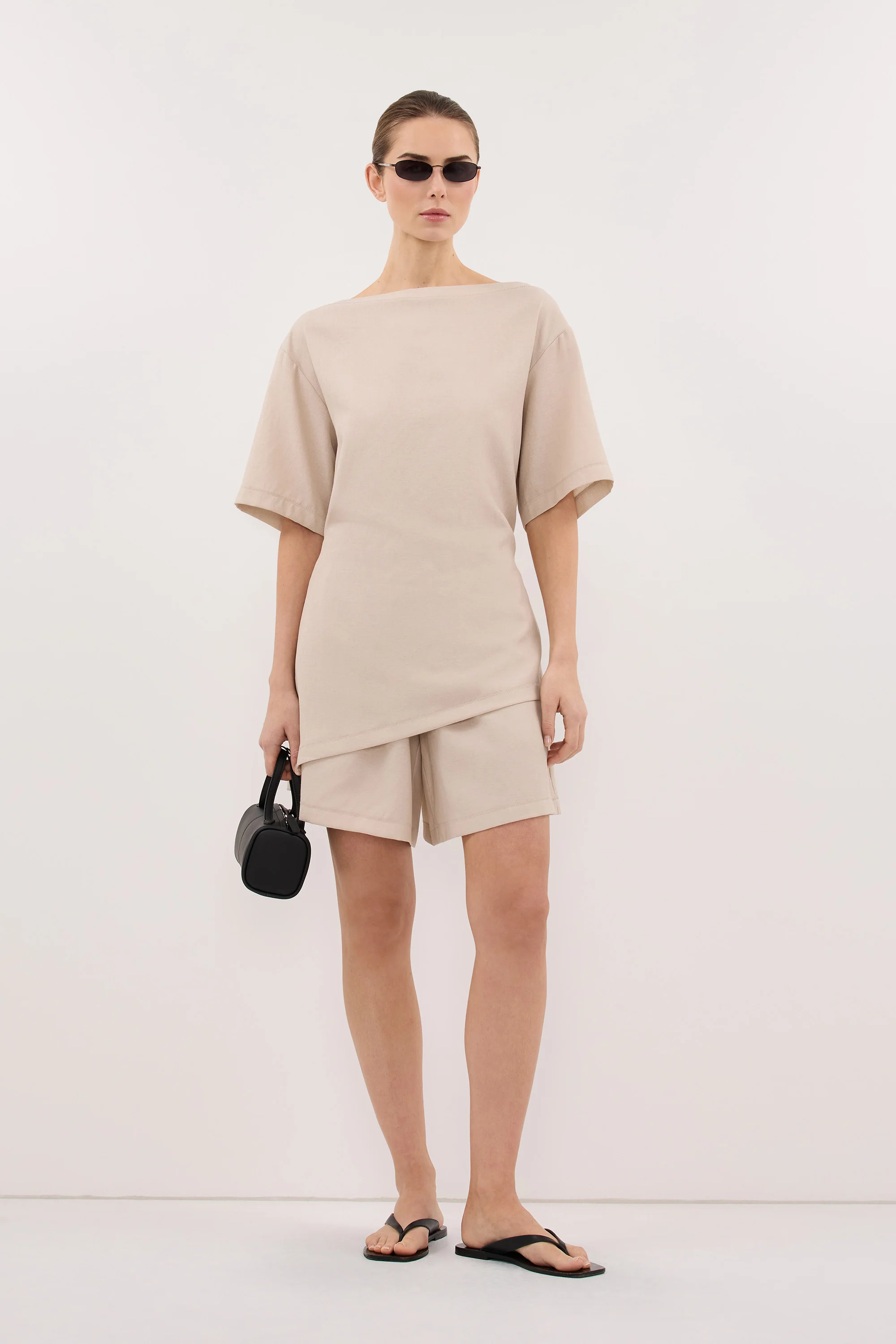 CALIA BONE BOAT NECK SLEEVED TOP