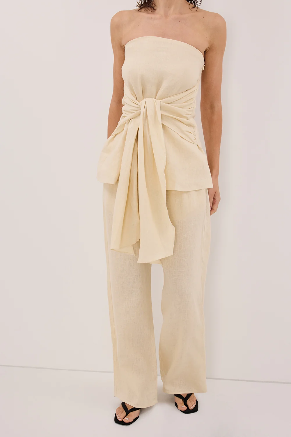 CARLA BUTTERMILK DRAWSTRING LINEN PANT - Image 2