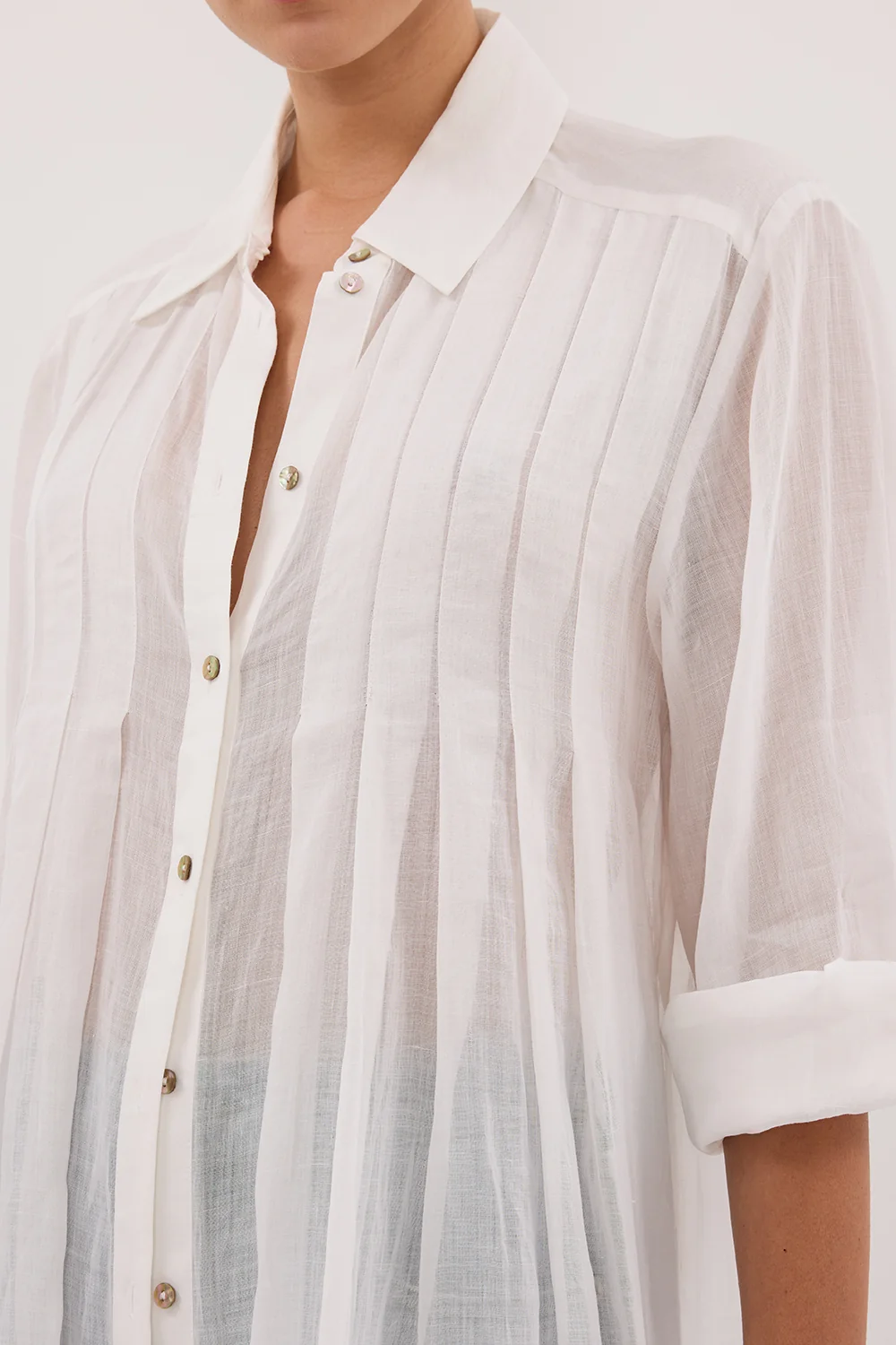 CARMEL WHITE RAMIE SHIRT DRESS - Image 4
