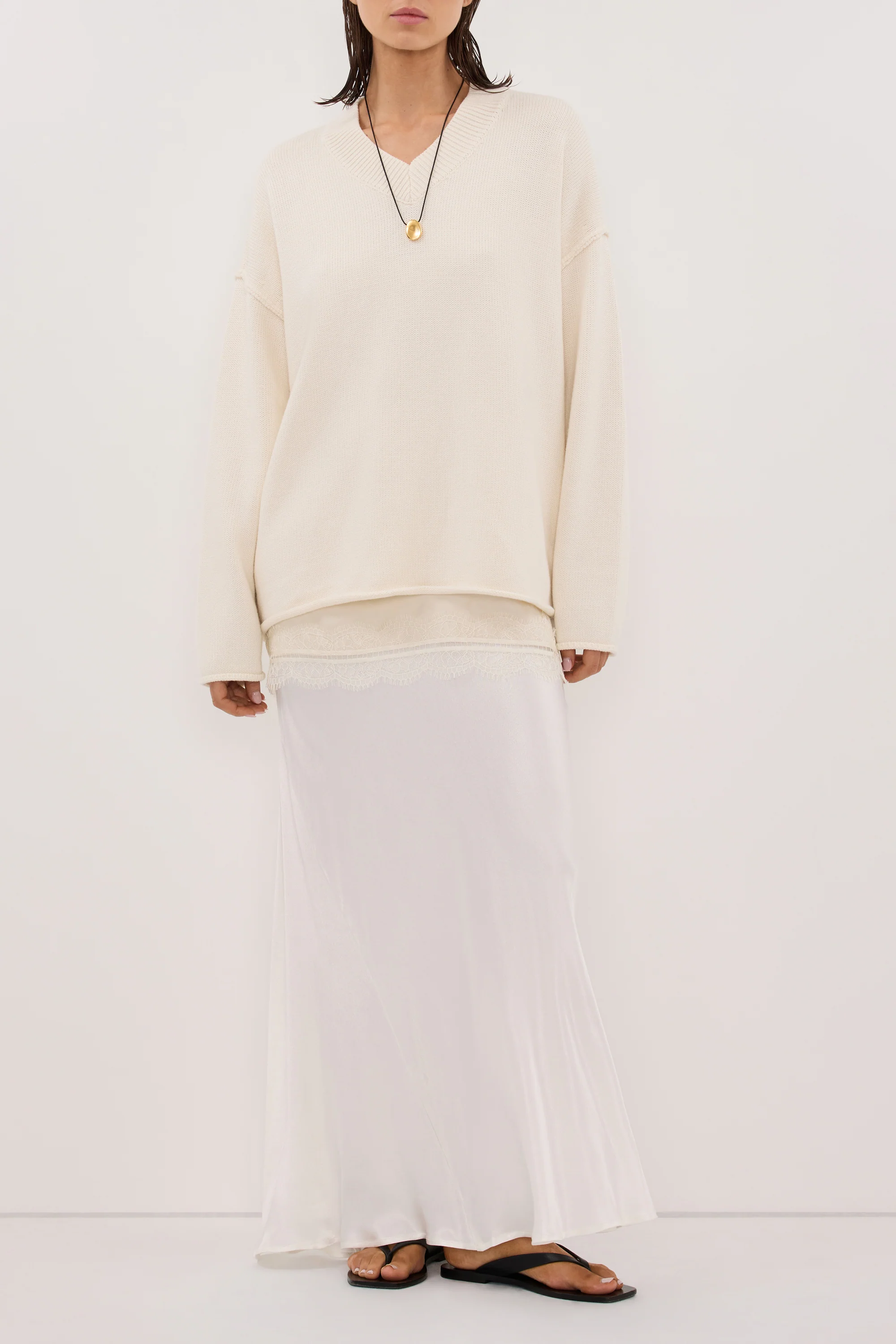 CHARLI WHITE SATIN MAXI SKIRT - Image 2
