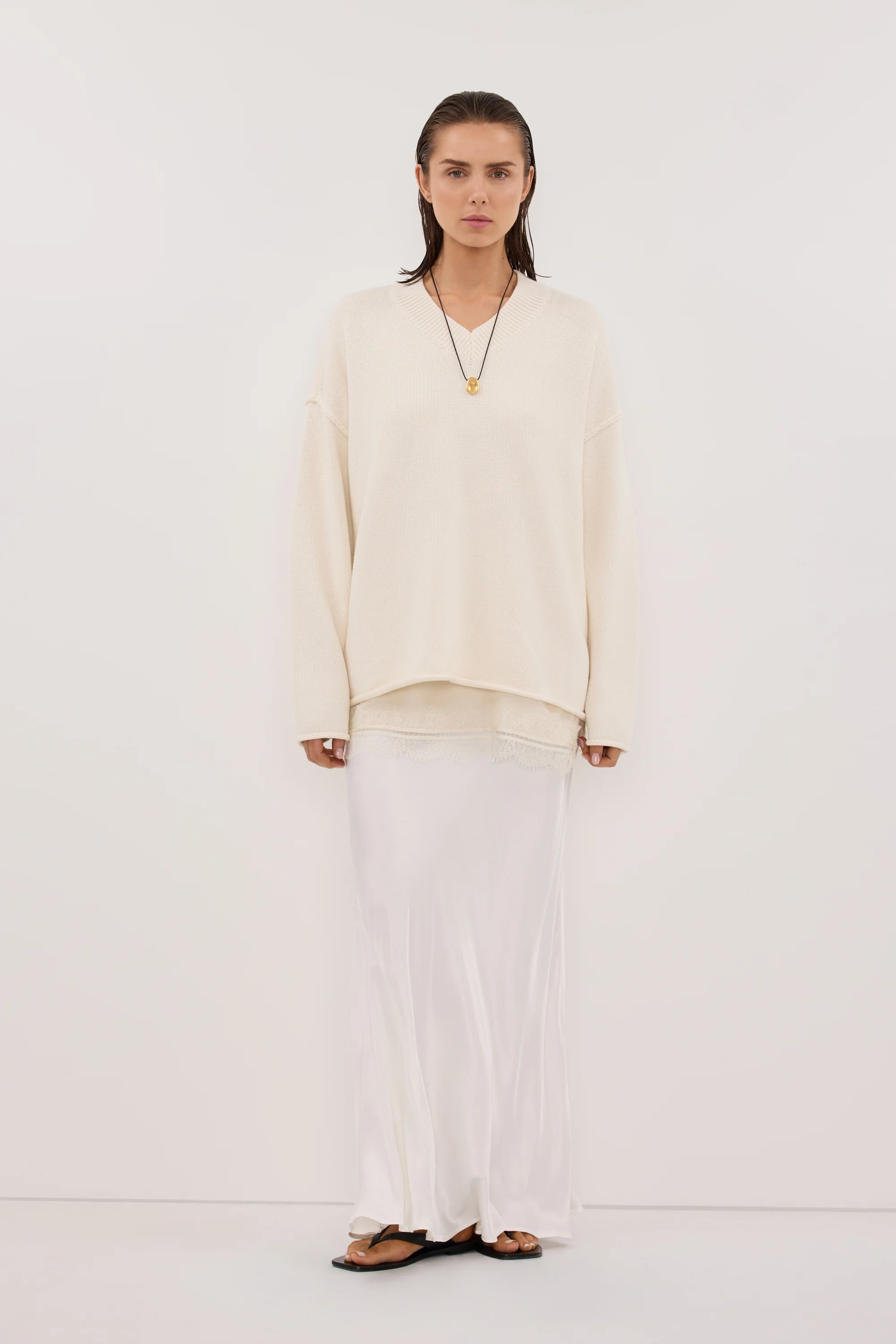 CHARLI WHITE SATIN MAXI SKIRT - Image 3