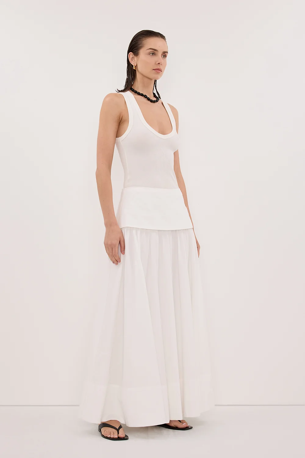 CLAIRE WHITE COTTON MIDI SKIRT - Image 3