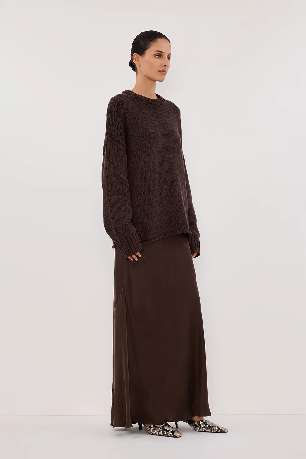 COLETTE BITTER CHOC SILK MAXI SKIRT - Image 4