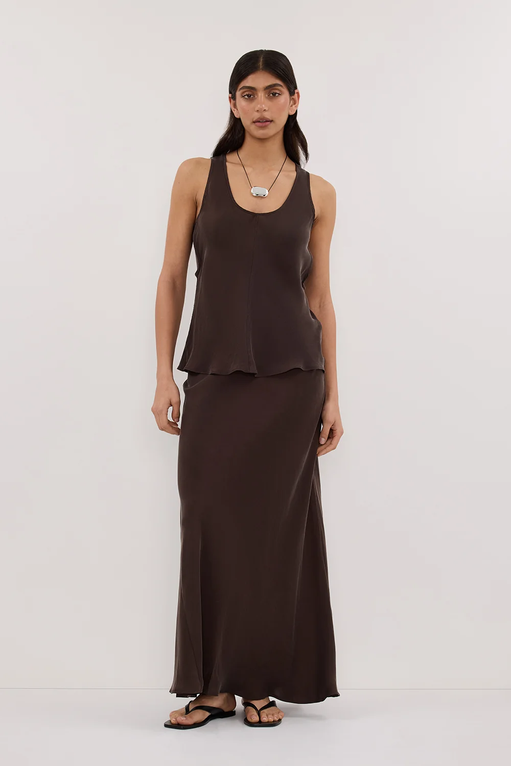 COLETTE BITTER CHOC SILK MAXI SKIRT - Image 7