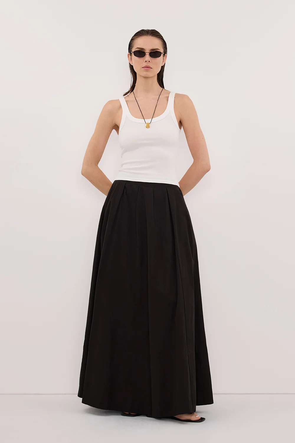 CONAGH BLACK POPLIN MIDI SKIRT - Image 6