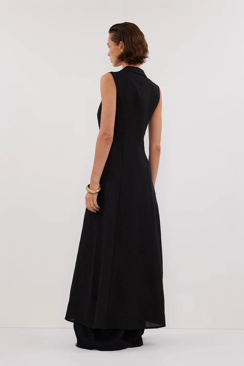 CORA BLACK LINEN MIDI DRESS - Image 3