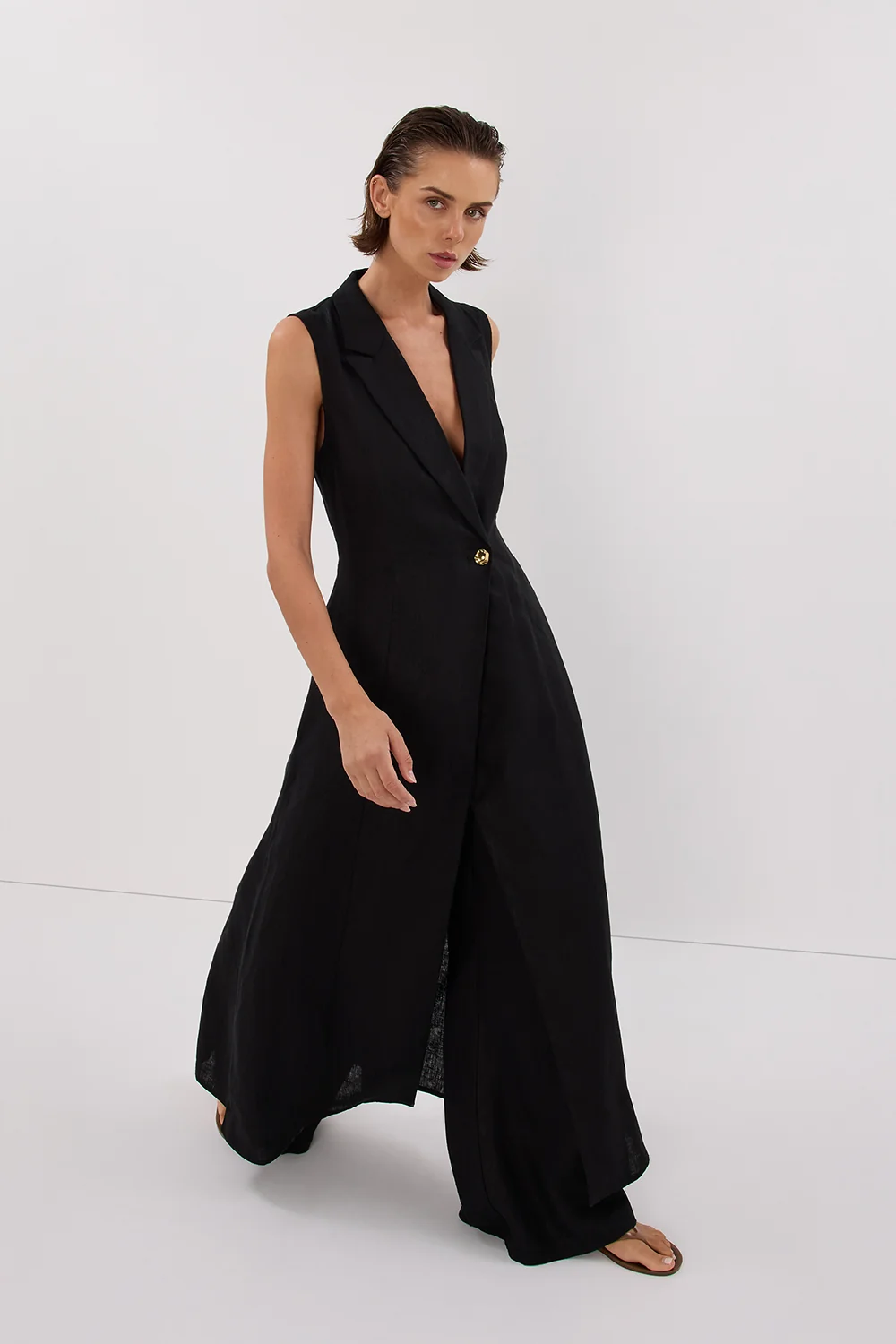 CORA BLACK LINEN MIDI DRESS - Image 5