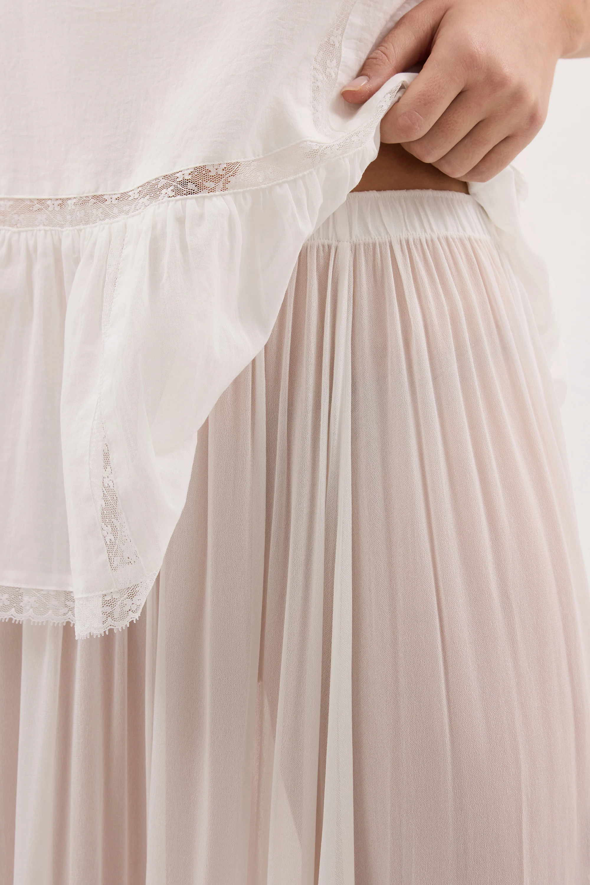 CORALIE OFF WHITE SHEER MIDI SKIRT - Image 5