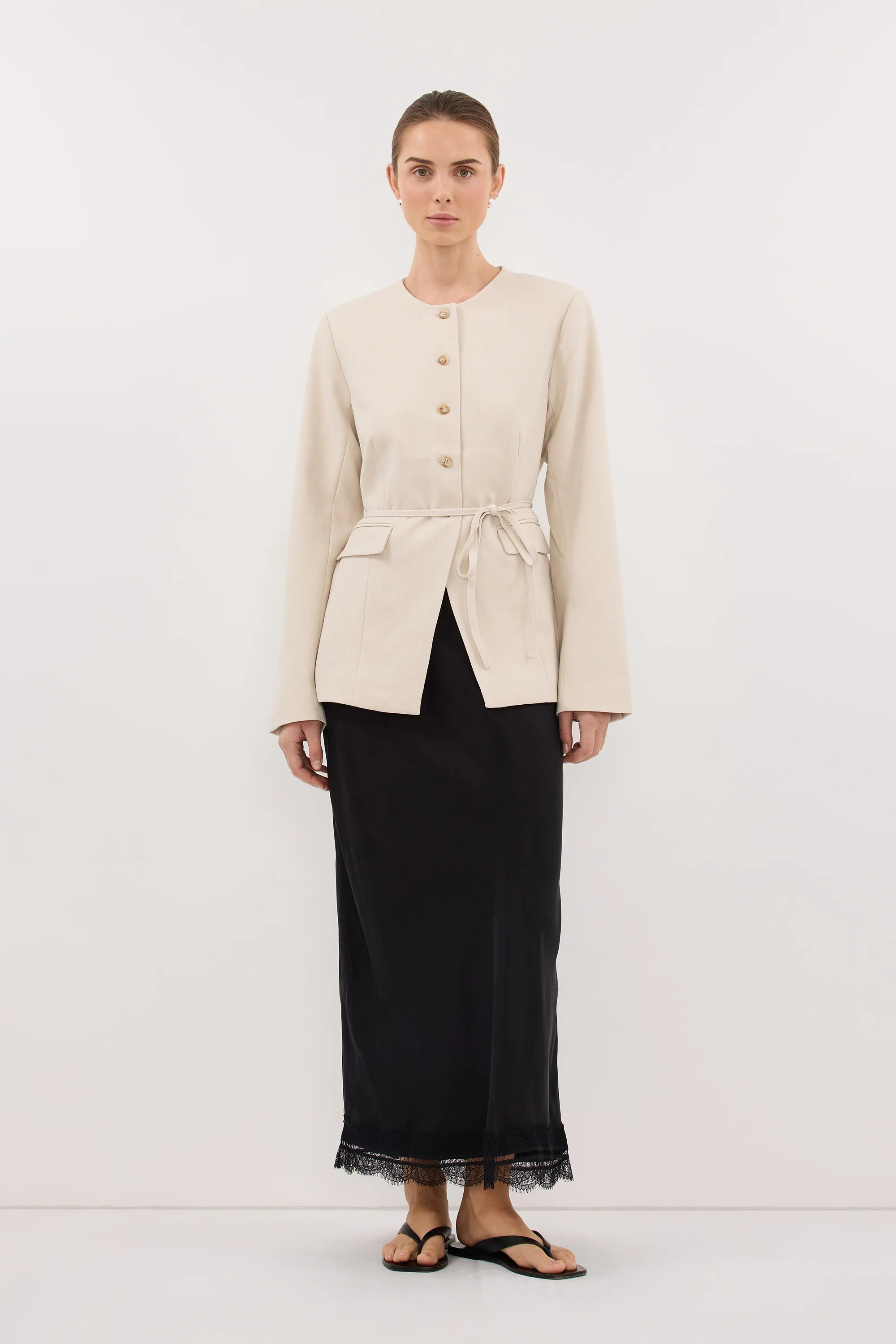 CYRUS BONE COLLARLESS BLAZER