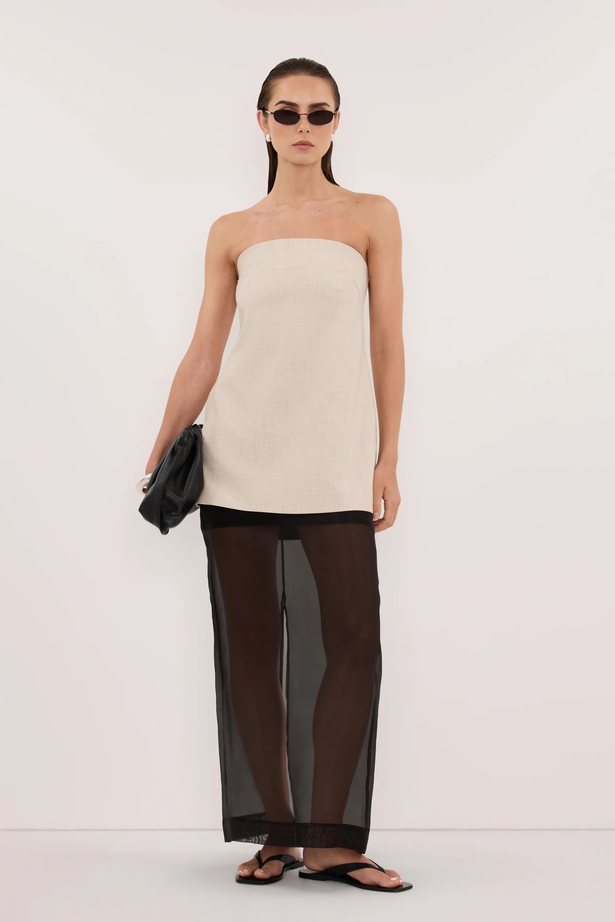 CYRUS NATURAL STRAPLESS TUNIC TOP