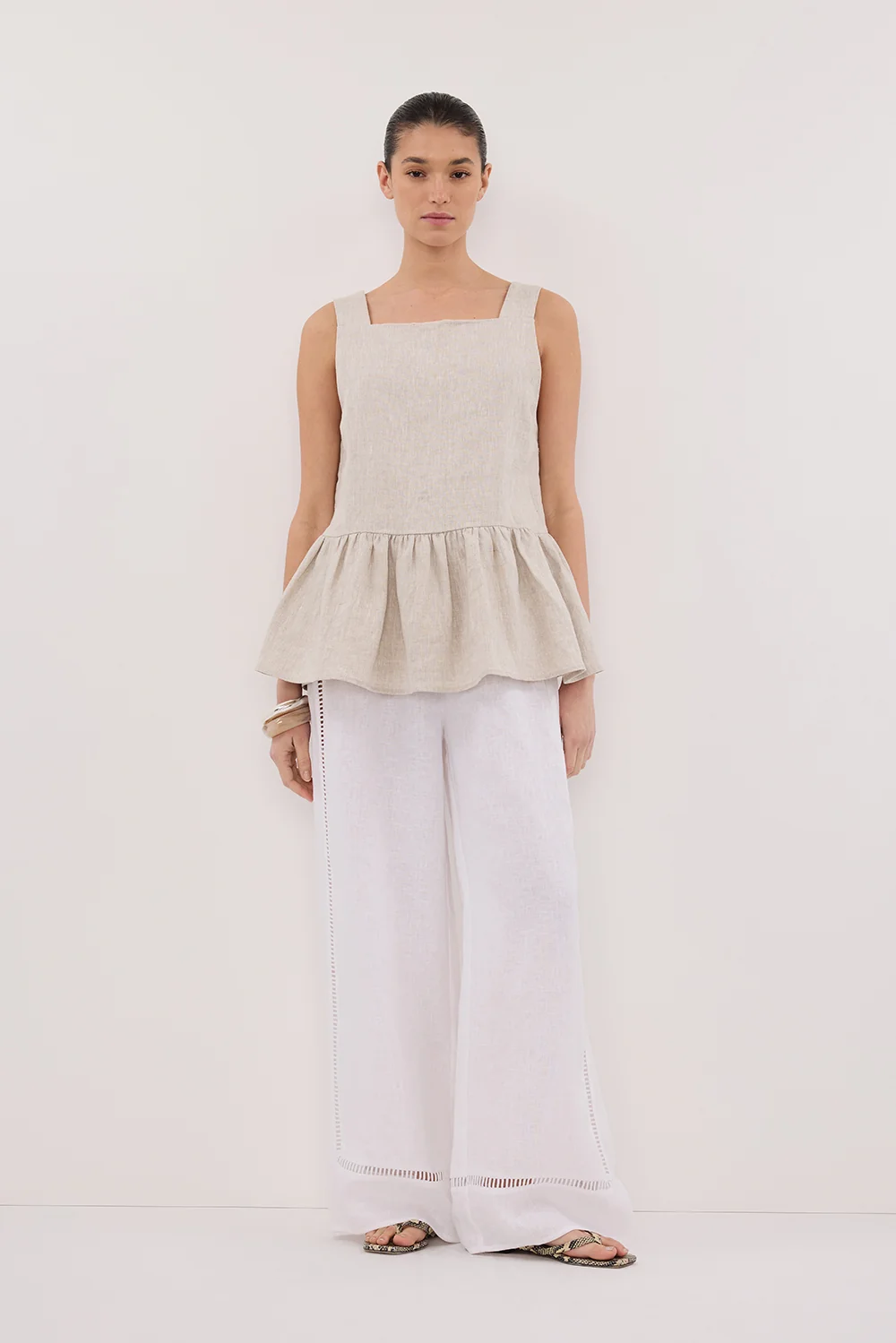 DAISY NATURAL LINEN PEPLUM TOP