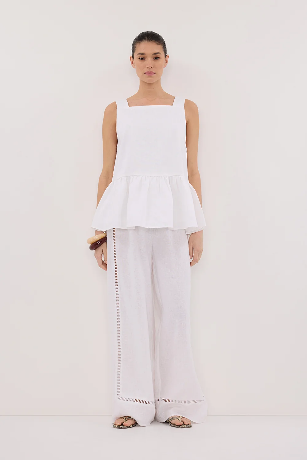 DAISY WHITE LINEN PEPLUM TOP