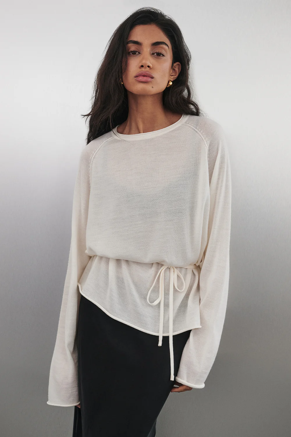 DUKE OFF WHITE TIE MERINO KNIT TOP