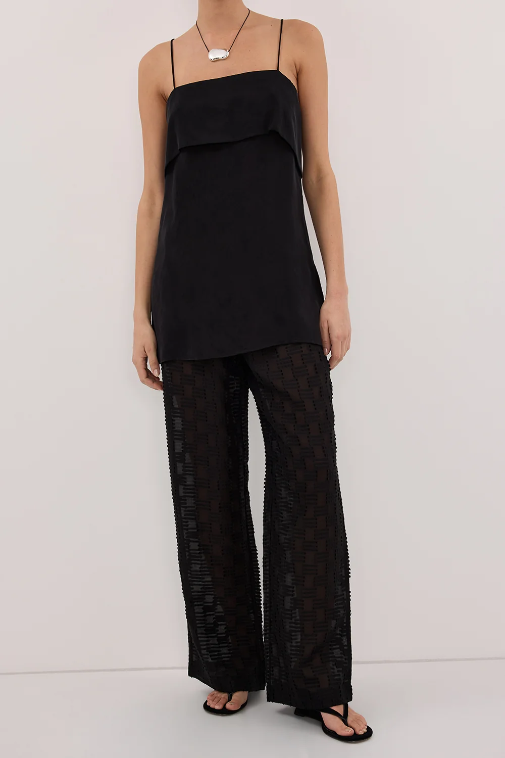 ELBA BLACK SHEER CHECK PANTS - Image 2