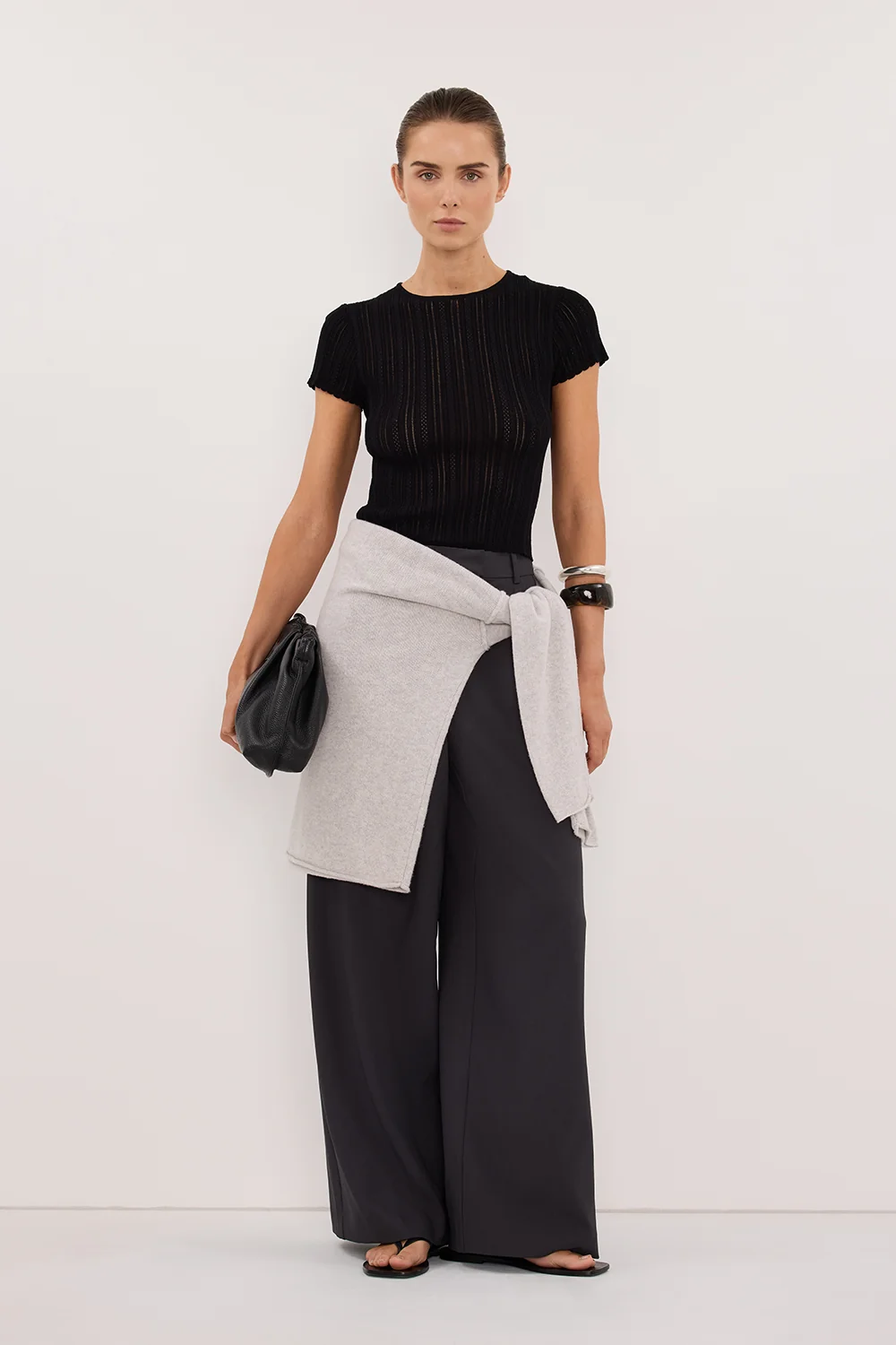 ELENA BLACK POINTELLE KNIT BABY TEE - Image 5