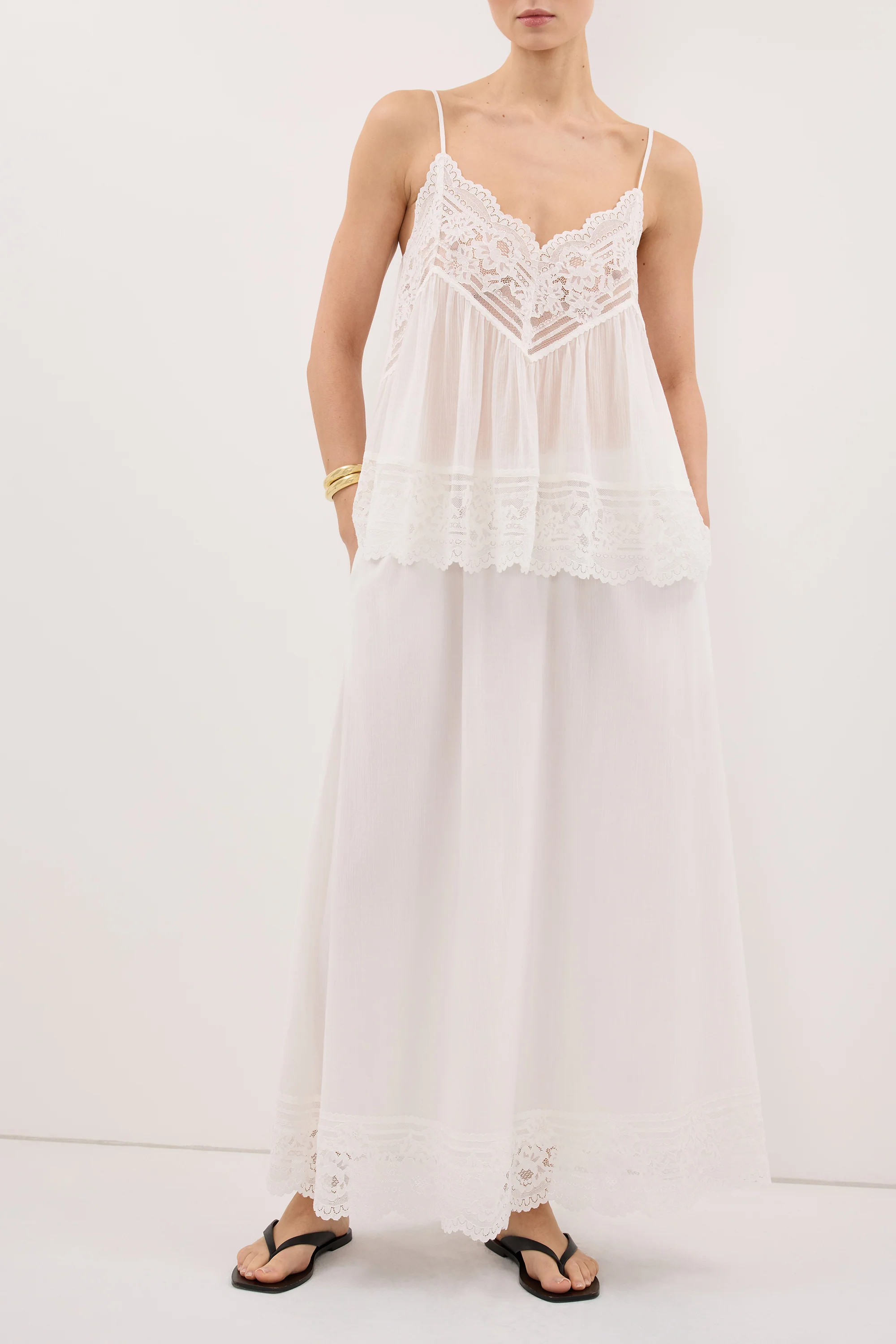ELISA WHITE COTTON SHEER MIDI SKIRT - Image 4