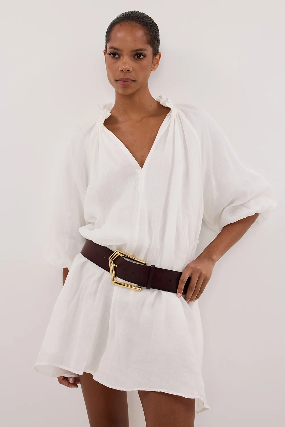 ELLIE WHITE RAMIE SMOCK MINI DRESS - Image 2