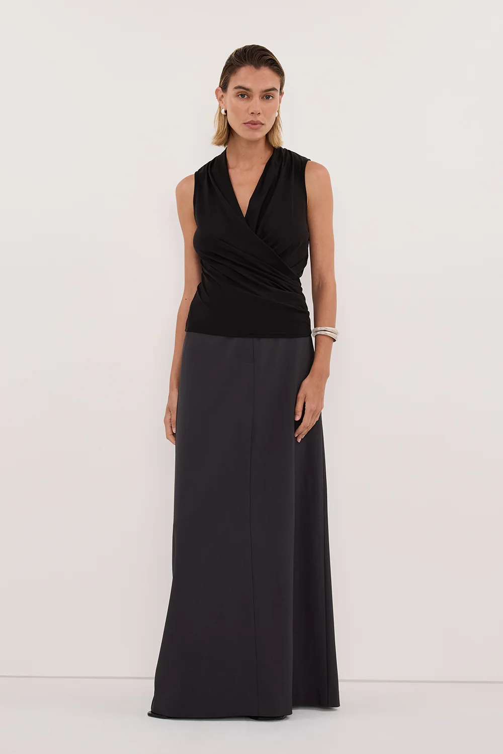 FELICITY BLACK SLEEVELESS WRAP TOP