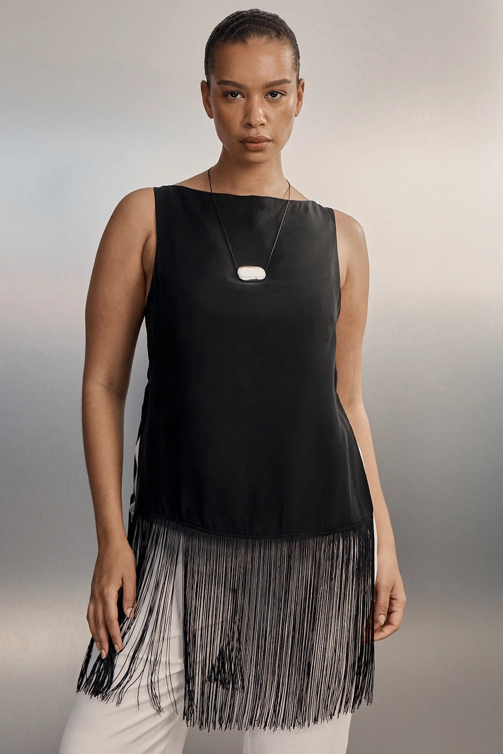 FIORA BLACK CUPRO FRINGE TOP - Image 6