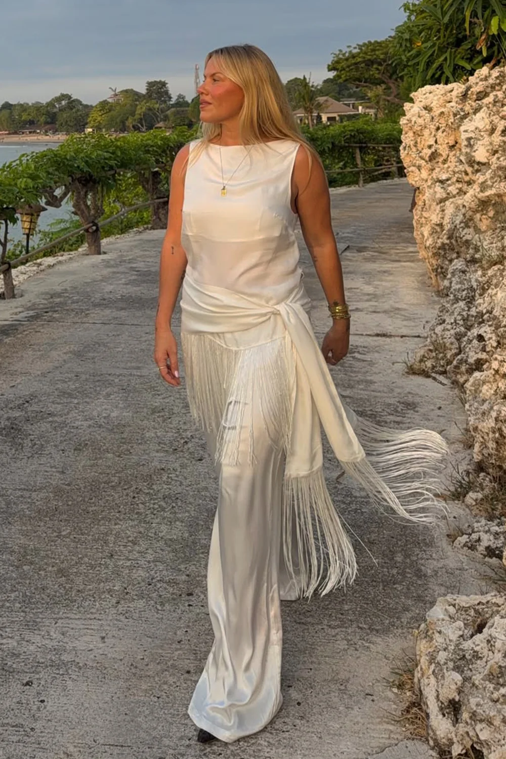 FIORA WHITE CUPRO FRINGE TOP - Image 2