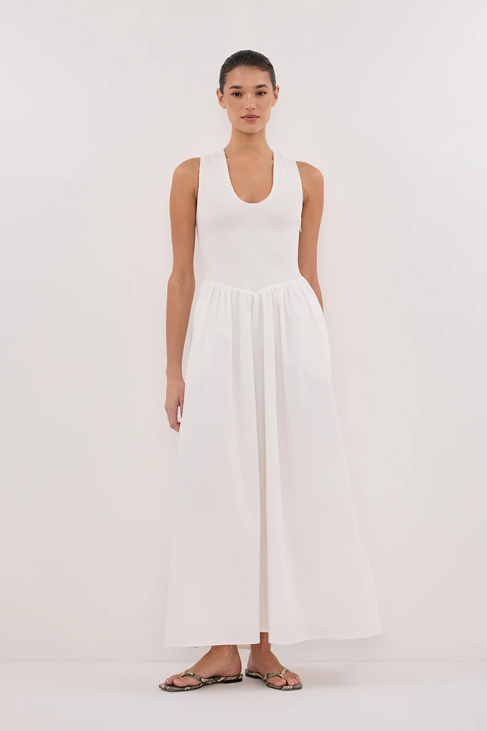 FLORENCE WHITE SLEEVELESS COTTON MIDI DRESS