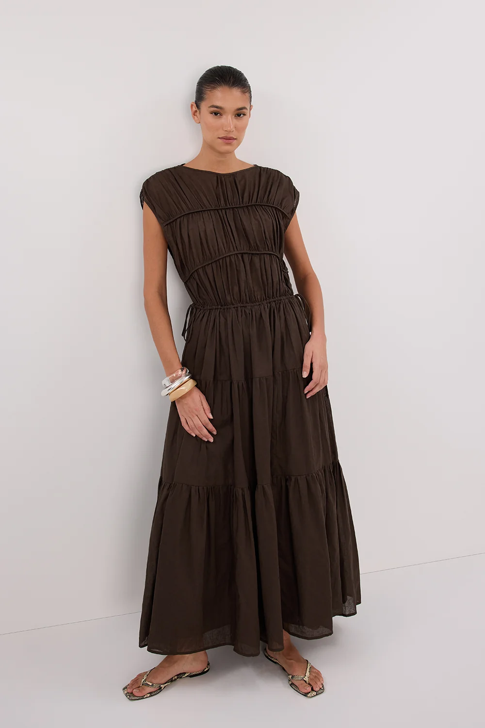 FLYNN BITTER CHOC LINEN BLEND MIDI DRESS - Image 6