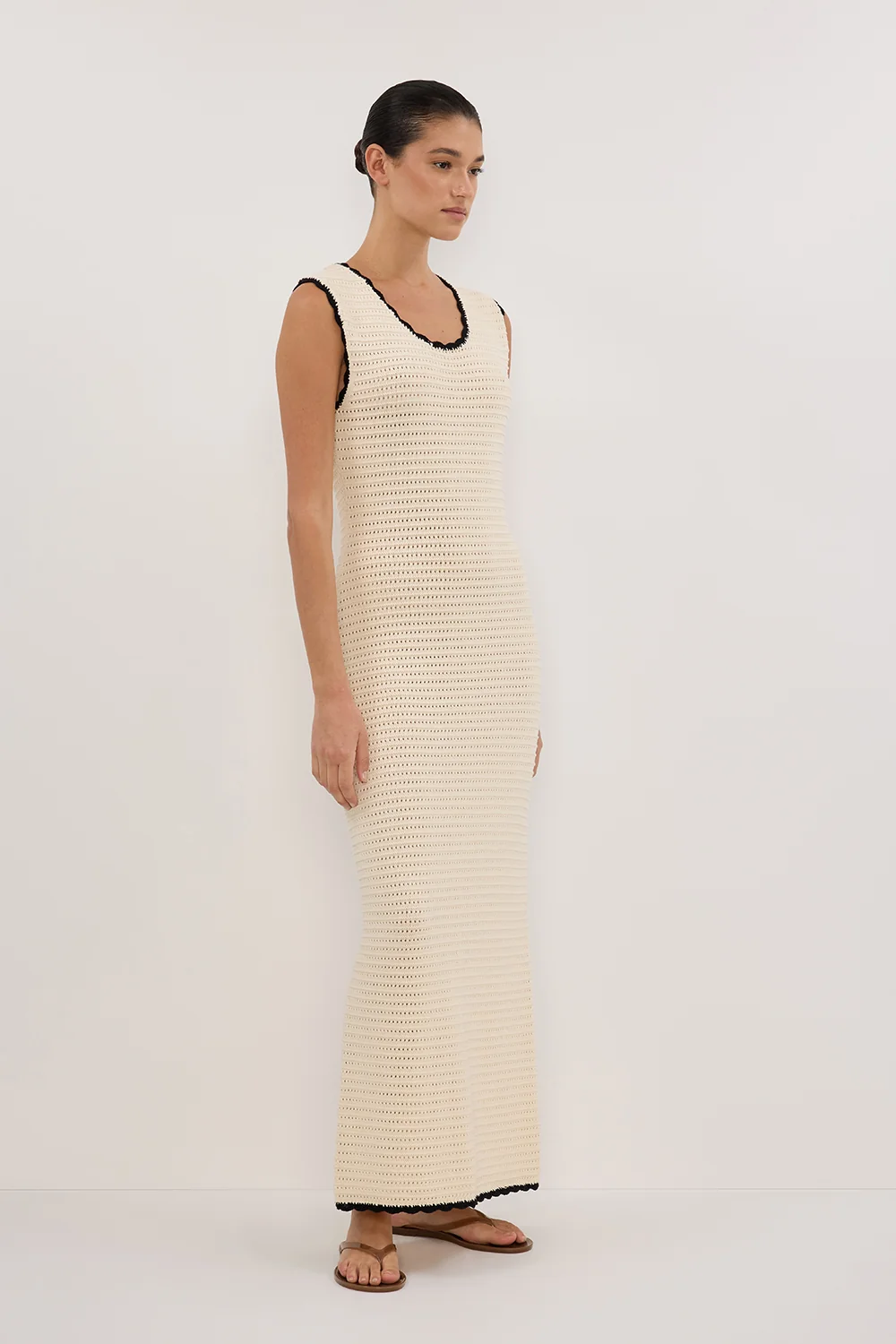 GINA CREAM SCOOP CROCHET MIDI DRESS - Image 3