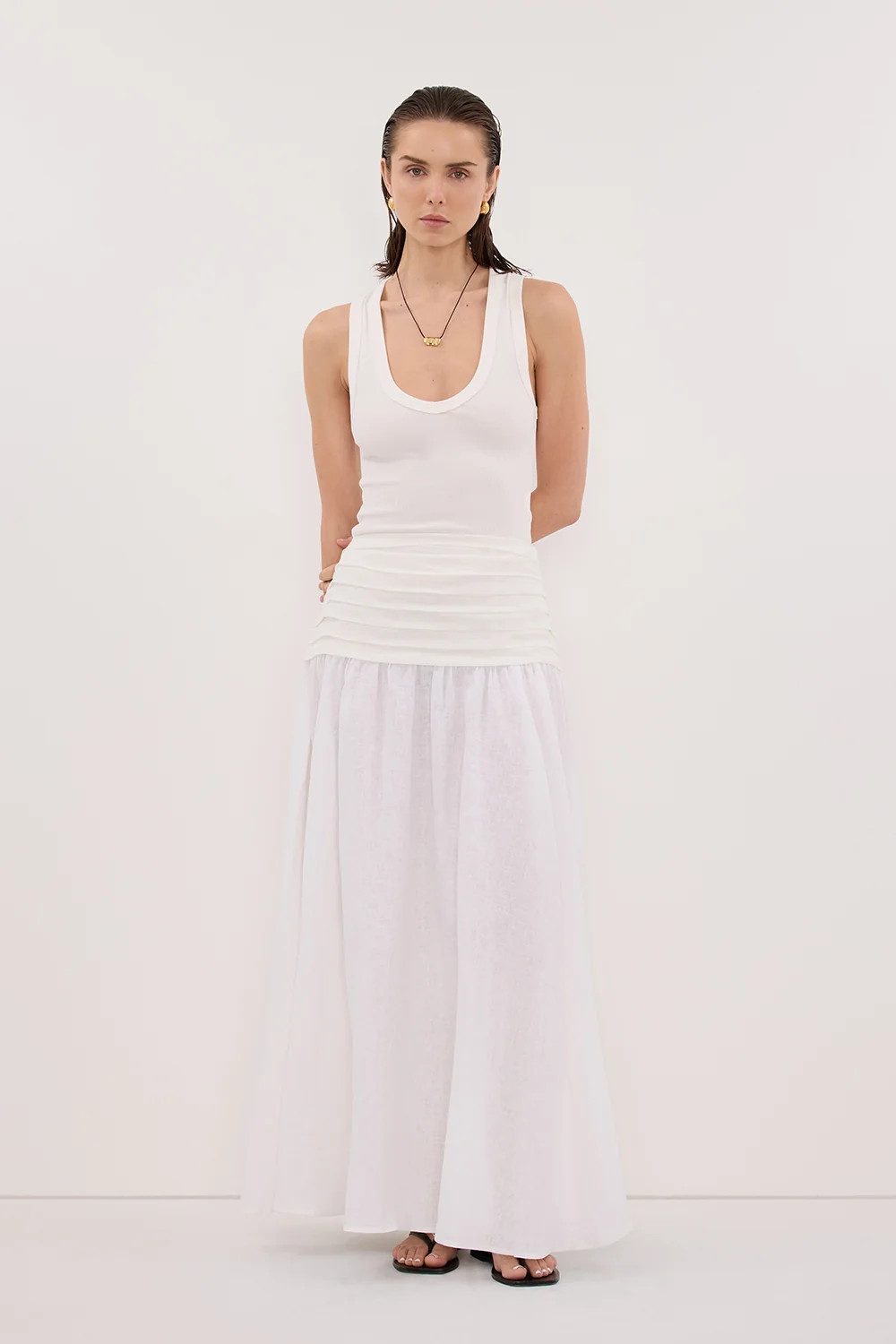 HALLIE WHITE LINEN MIDI SKIRT