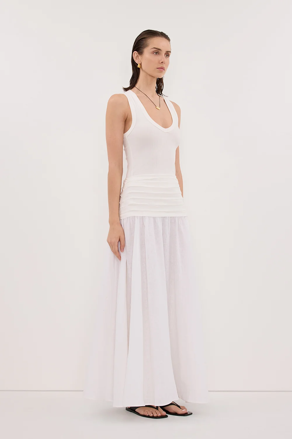 HALLIE WHITE LINEN MIDI SKIRT - Image 2