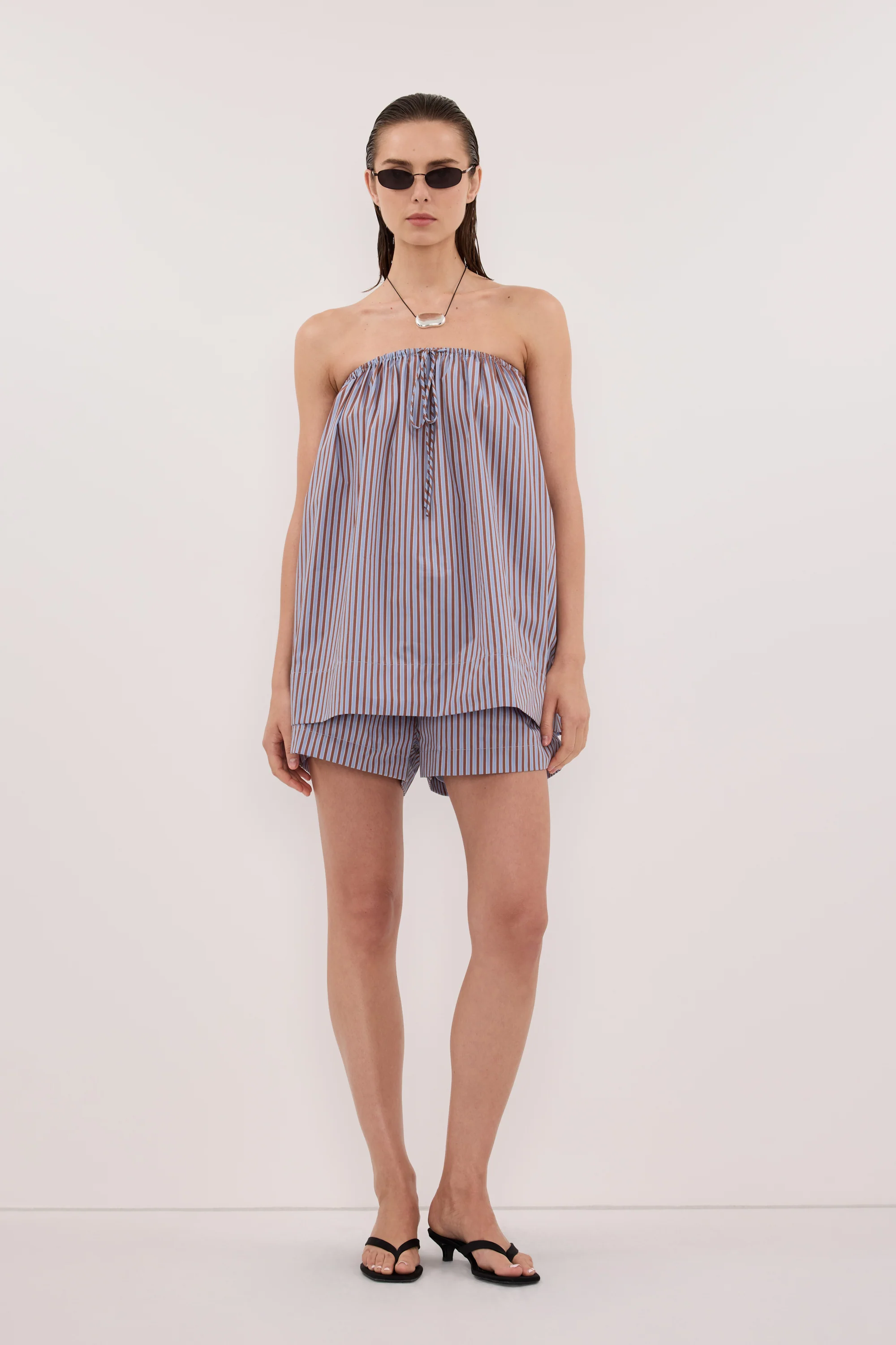 HARRI STRIPE STRAPLESS TOP