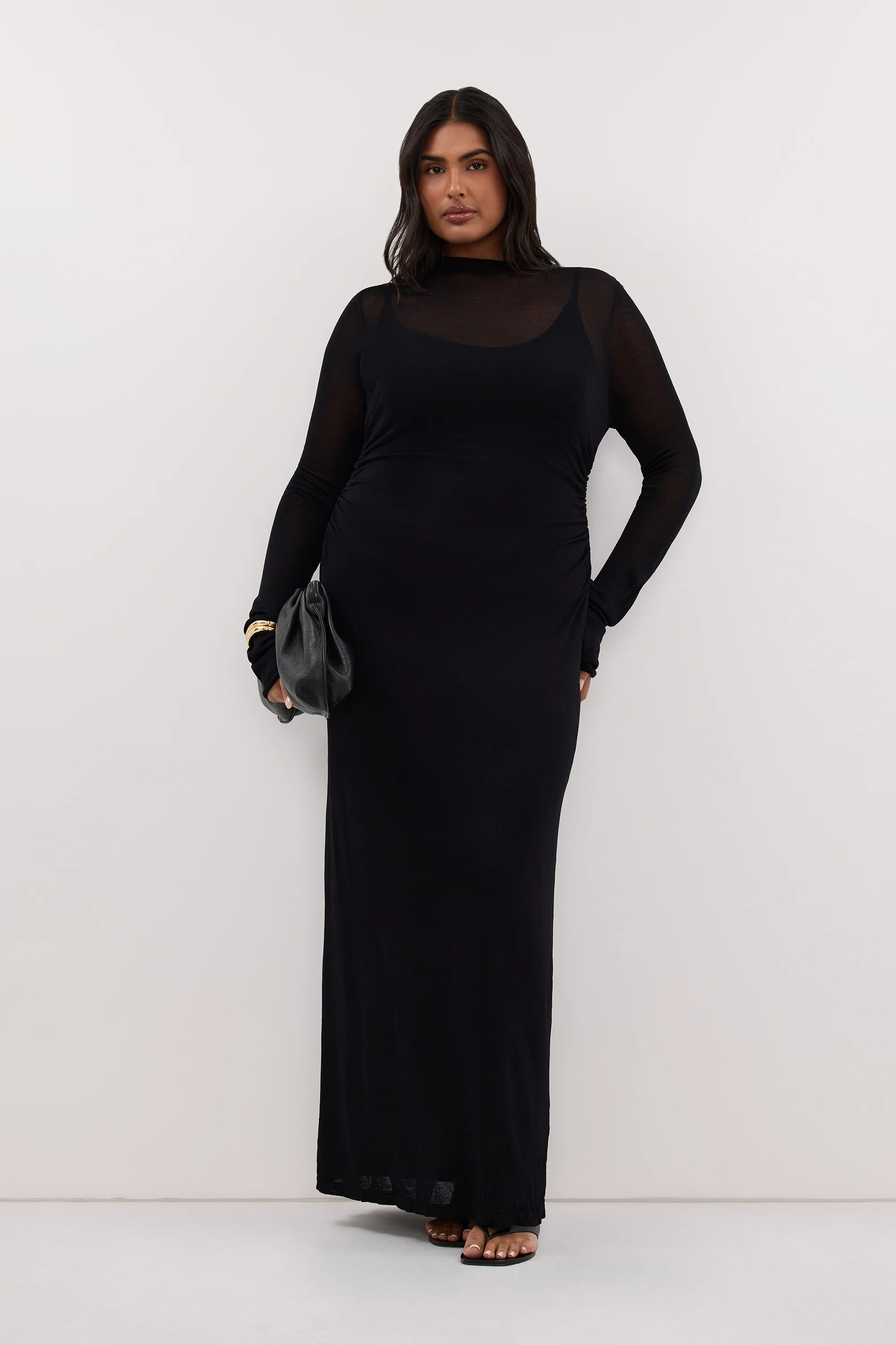 HAZEL BLACK LONG SLEEVE KNIT MIDI DRESS - Image 7
