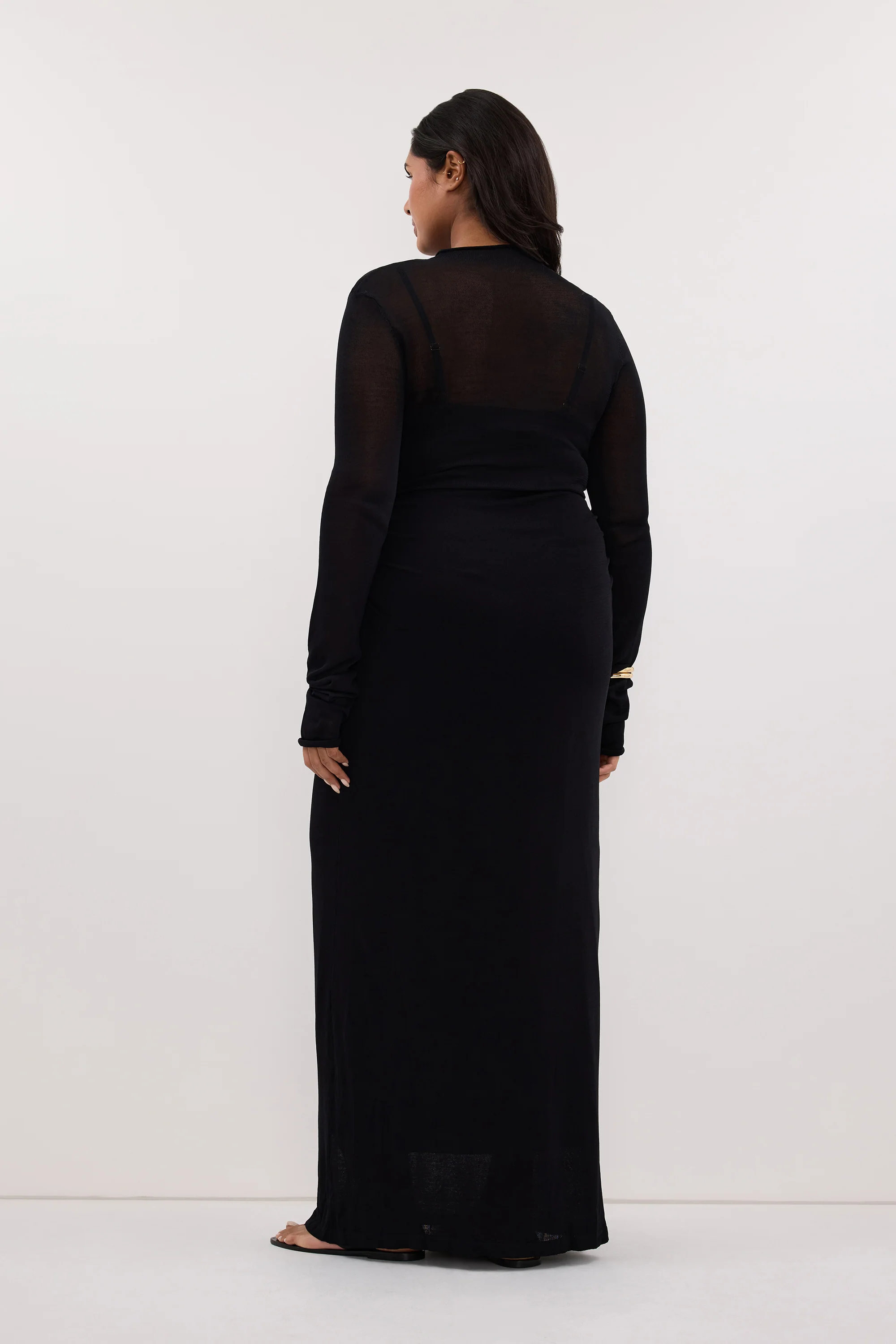 HAZEL BLACK LONG SLEEVE KNIT MIDI DRESS - Image 8