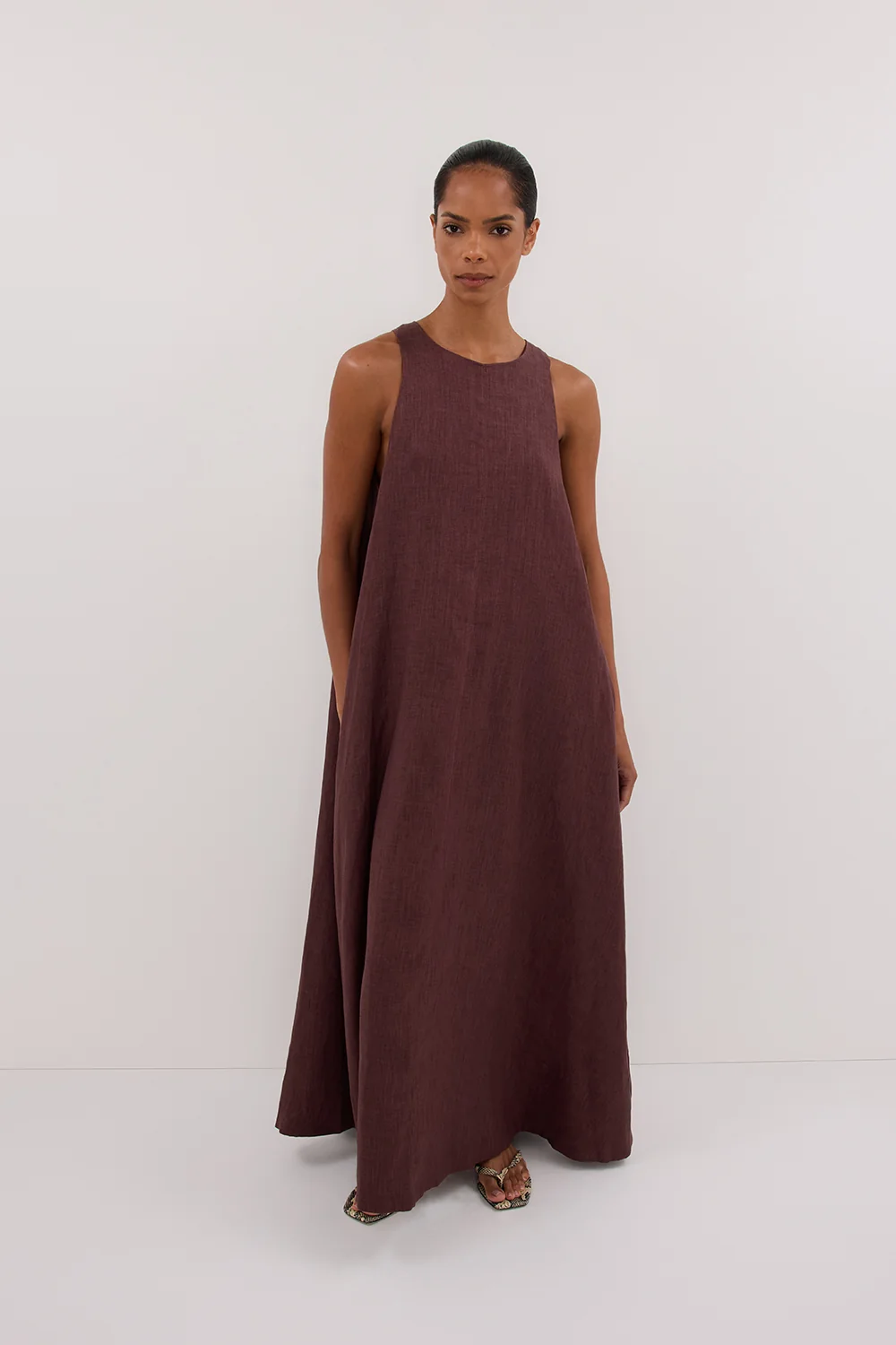 ISABELLE WALNUT LINEN MIDI DRESS - Image 6